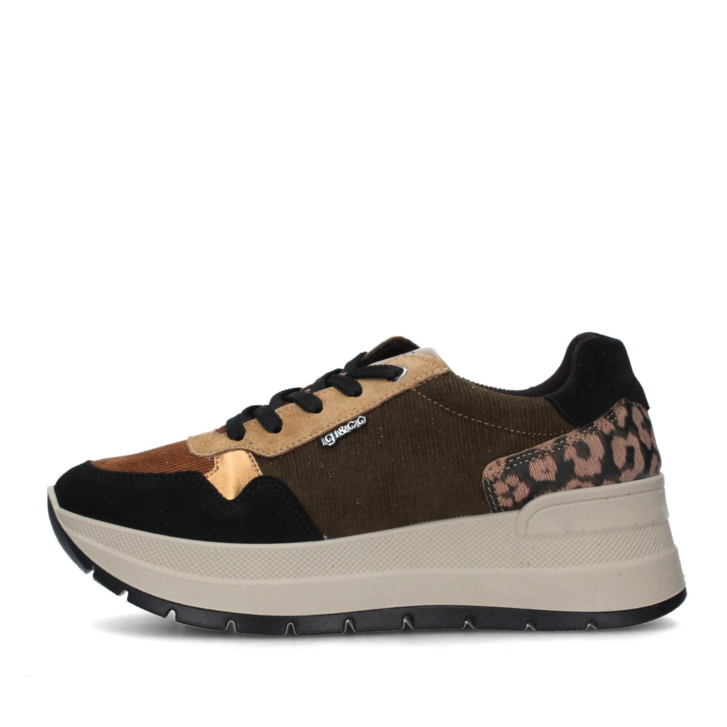 SNEAKERS PLATFORM INSERTI ANIMALIER DONNA NERO