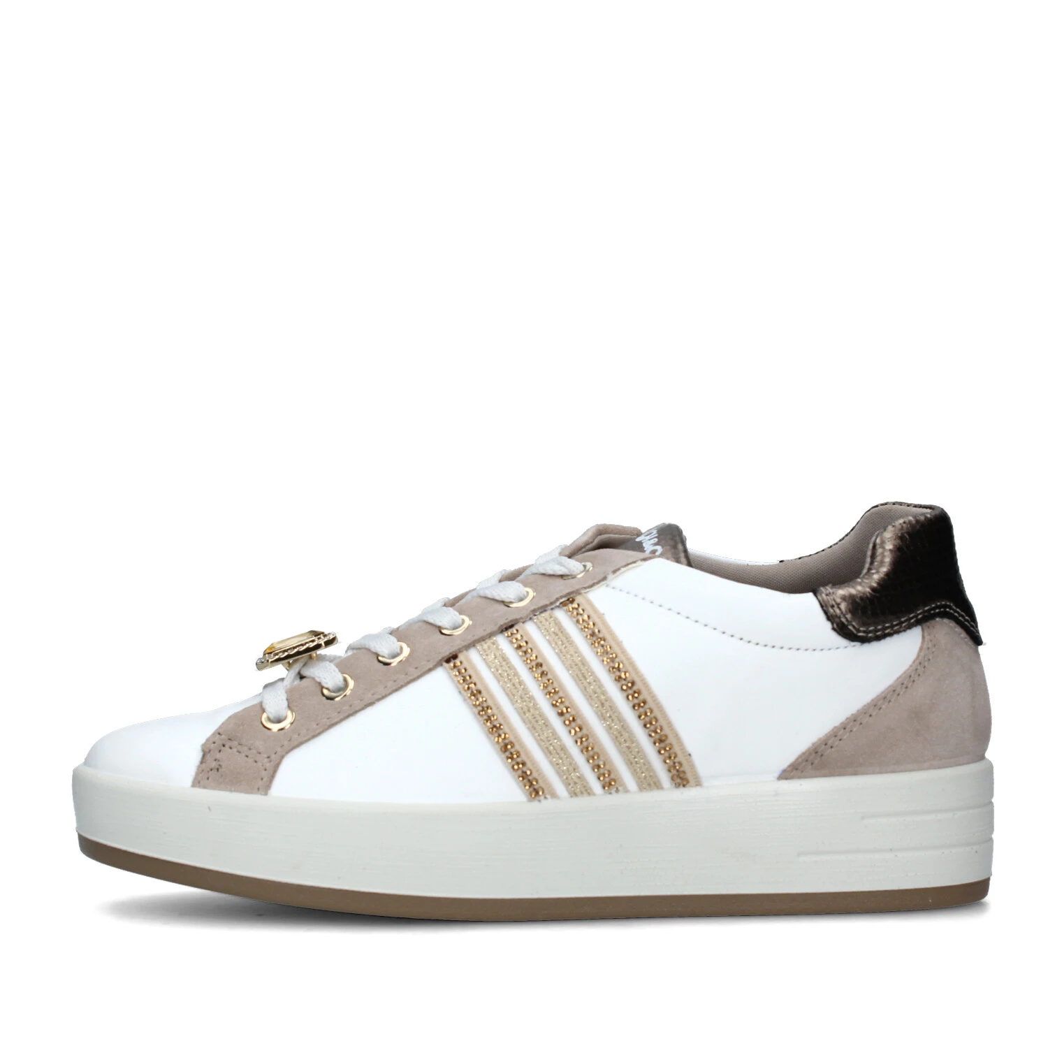 SNEAKERS BASSE CON GIOIELLO IN PELLE SCAMOSCIATA DONNA BIANCO