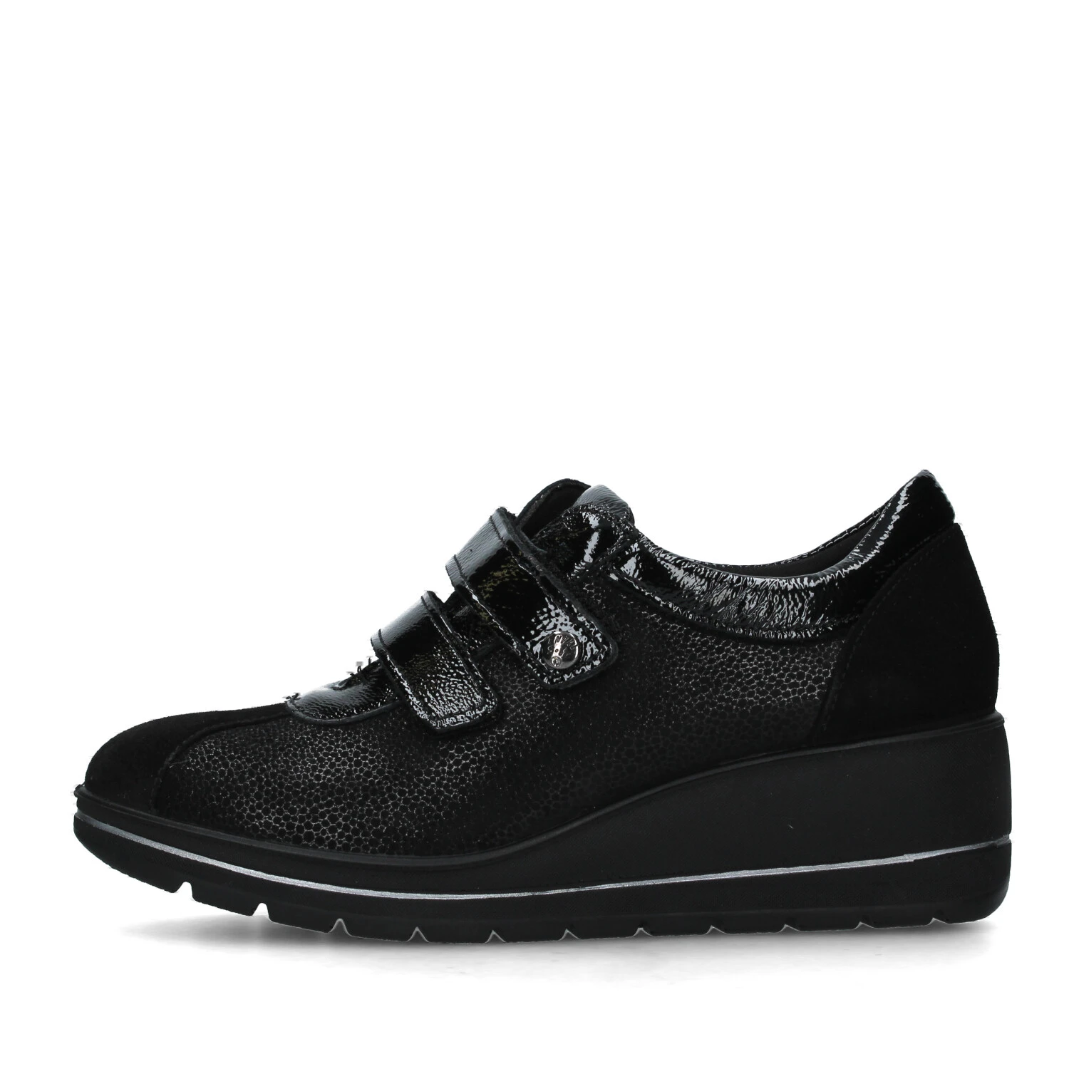 SNEAKERS PLATFORM CON STRAPPI EFFETTO VERNICE DONNA NERO