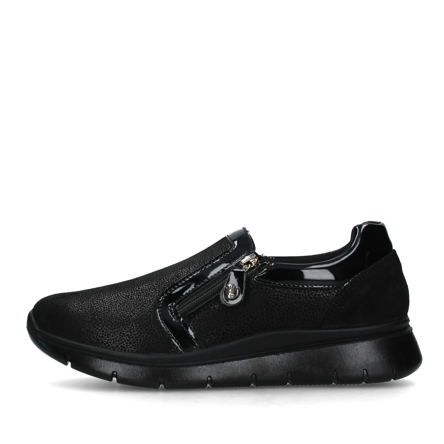 SNEAKERS SLIP ON CAMOSCIO E INSERTI EFFETTO VERNICE DONNA NERO