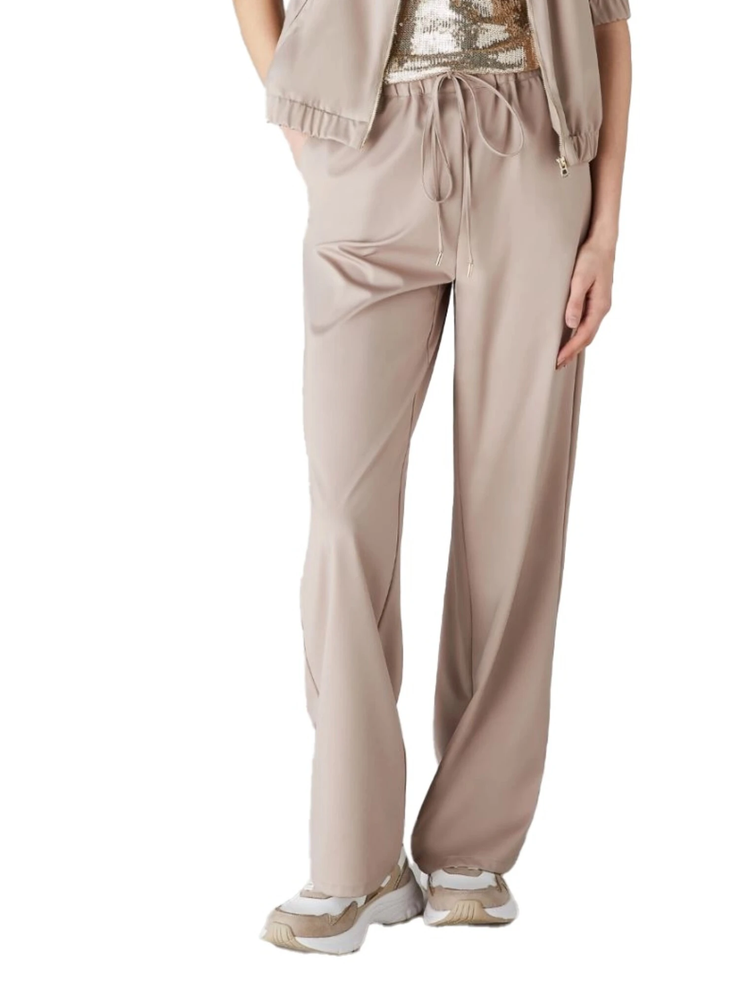 PANTALONI PALAZZO IN TESSUTO TECNICO DONNA BEIGE