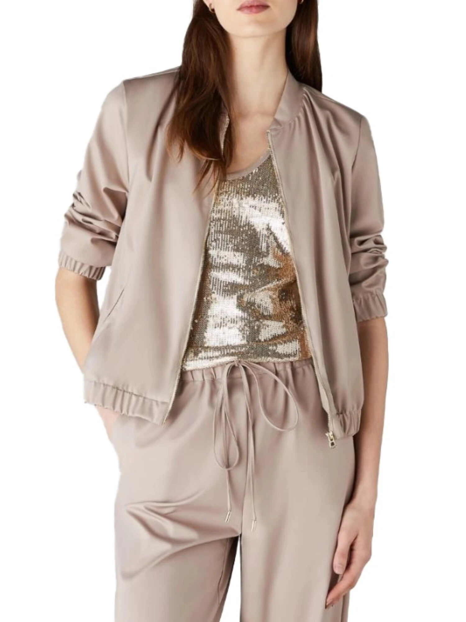 GIACCA CORTA CON ZIP IN TESSUTO TECNICO DONNA BEIGE