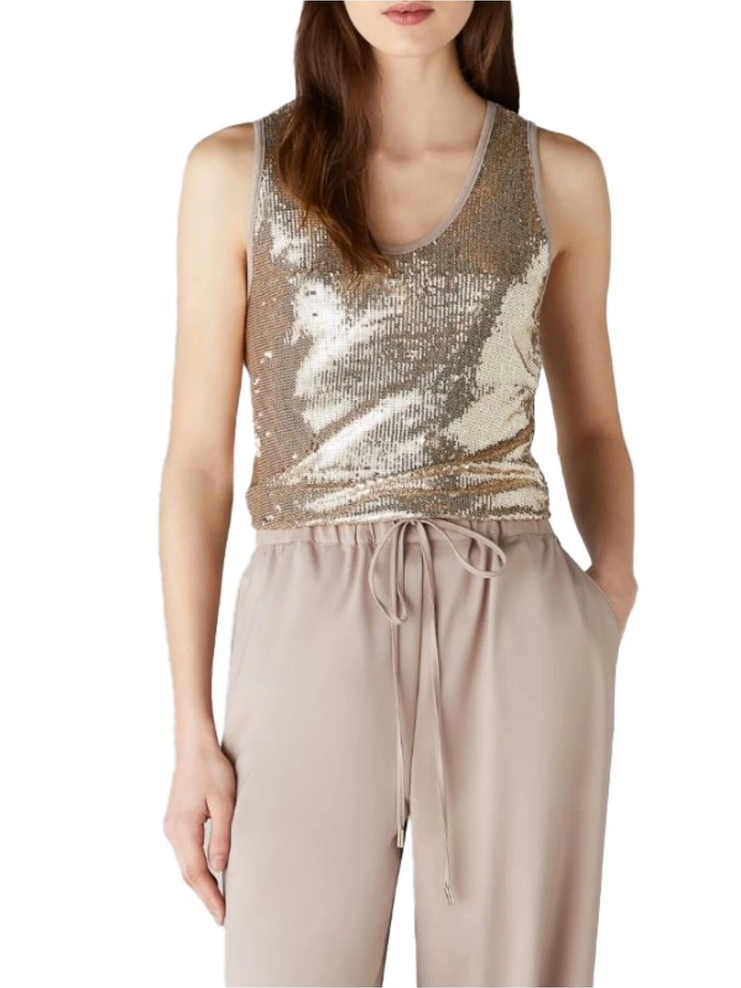 TOP CON PAILLETTES ELASTICO DONNA BEIGE