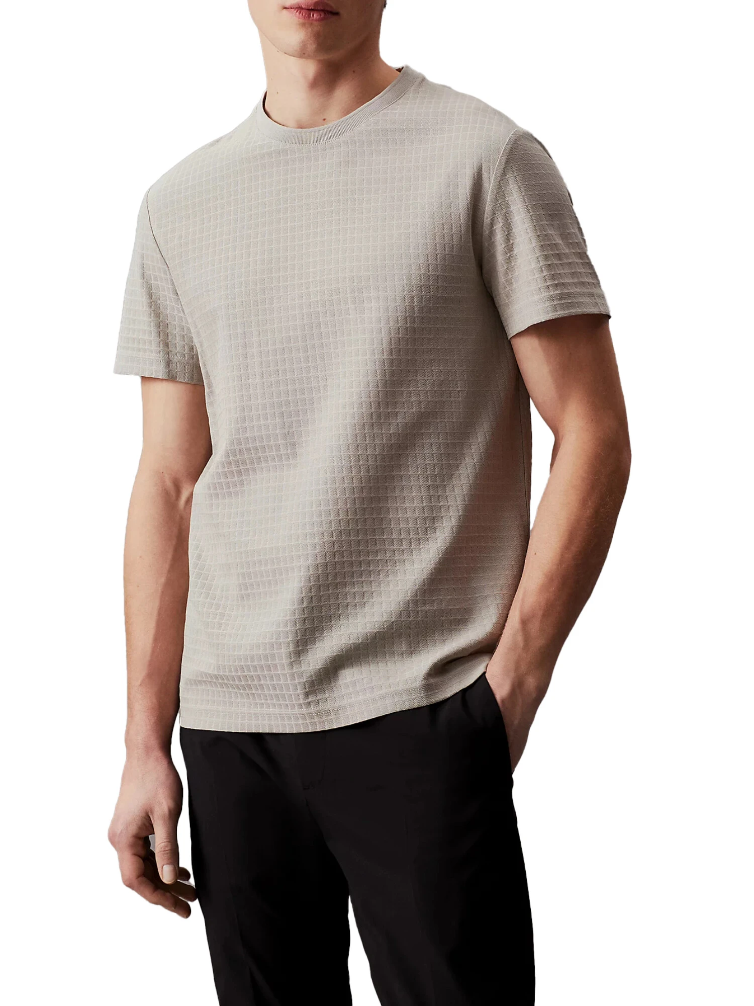 T-SHIRT MANICA CORTA CON GRIGLIA IN JACQUARD UOMO GRIGIO