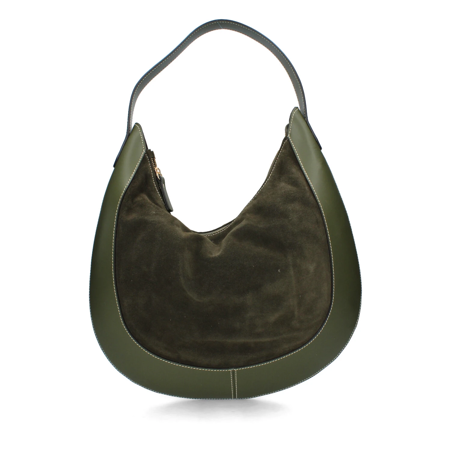 BORSA A SPALLA IN PELLE E CAMOSCIO DONNA VERDE