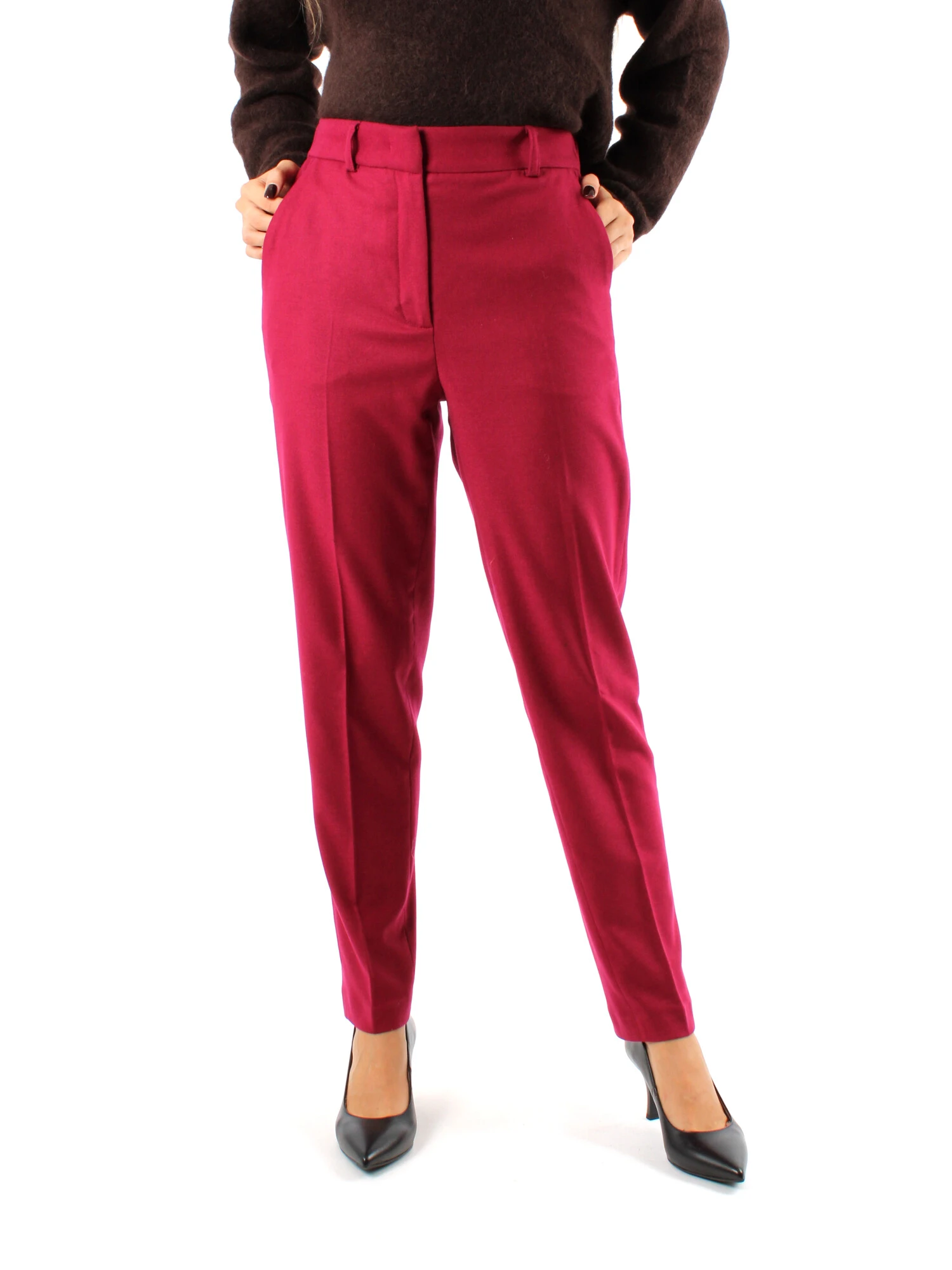 PANTALONI CHINO IN MISTO LANA DONNA FUCSIA