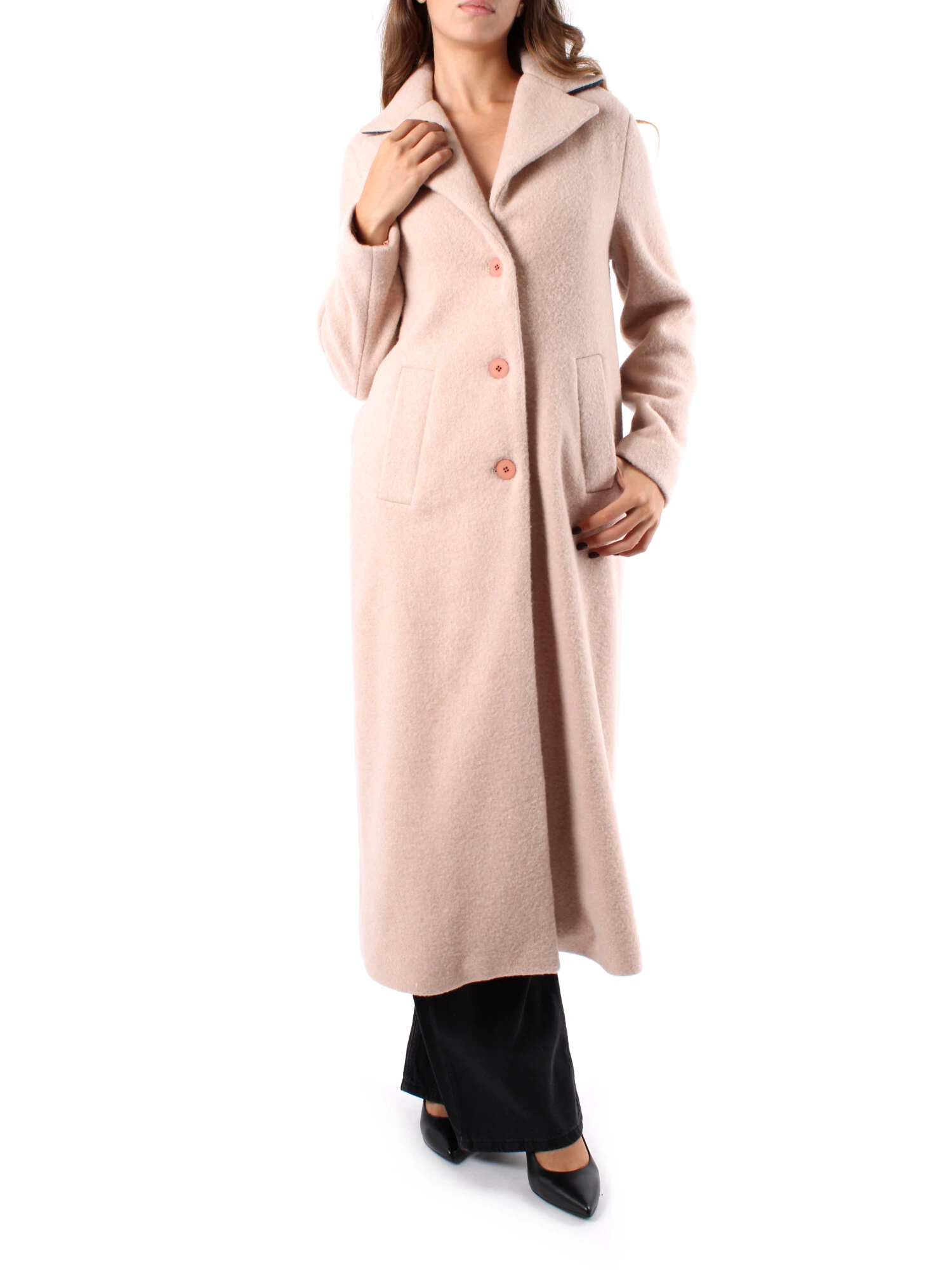 CAPPOTTO LUNGO IN PANNO DONNA ROSA