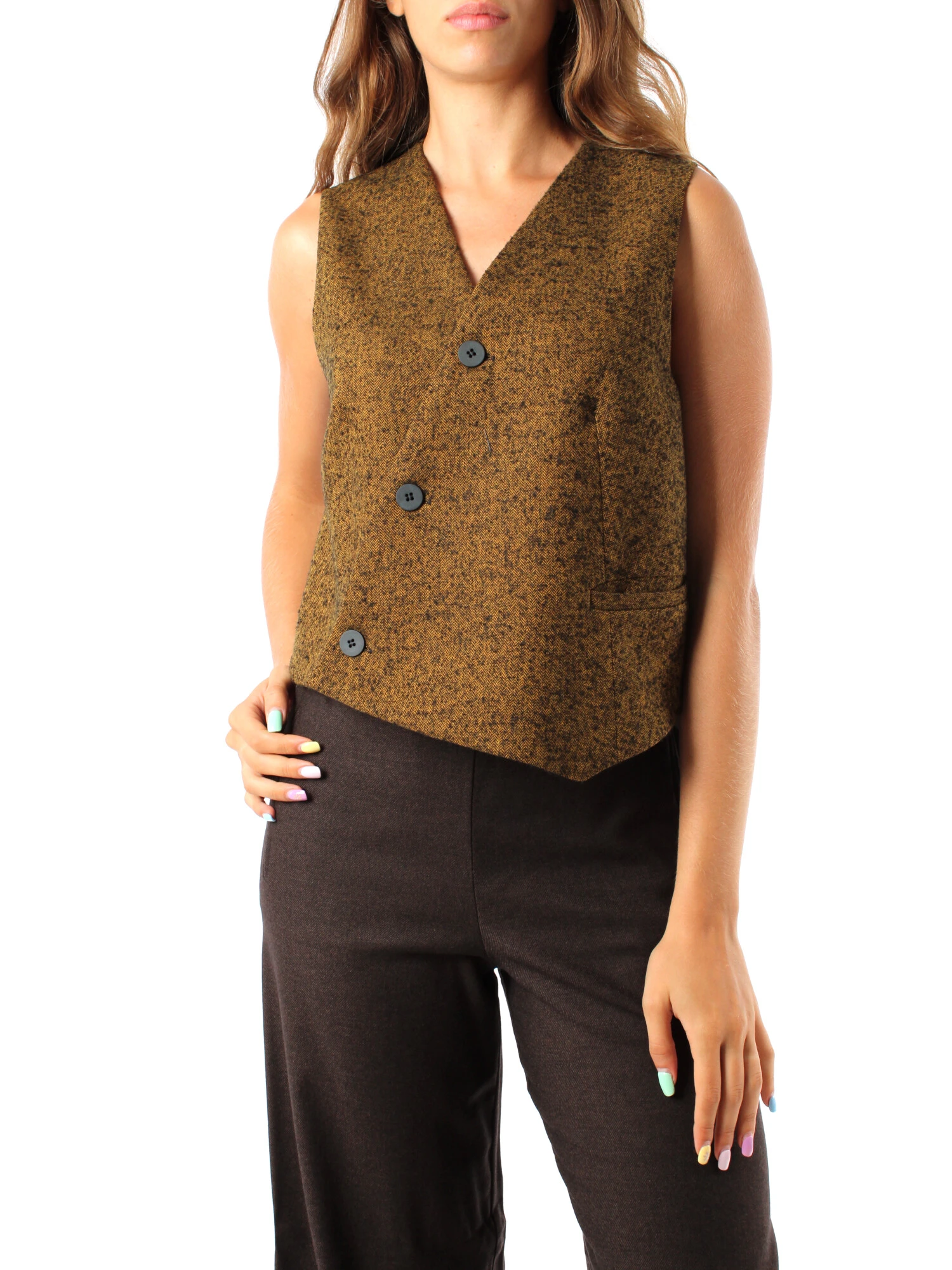 GILET CON CHIUSURA ASIMMETRICA DONNA BEIGE