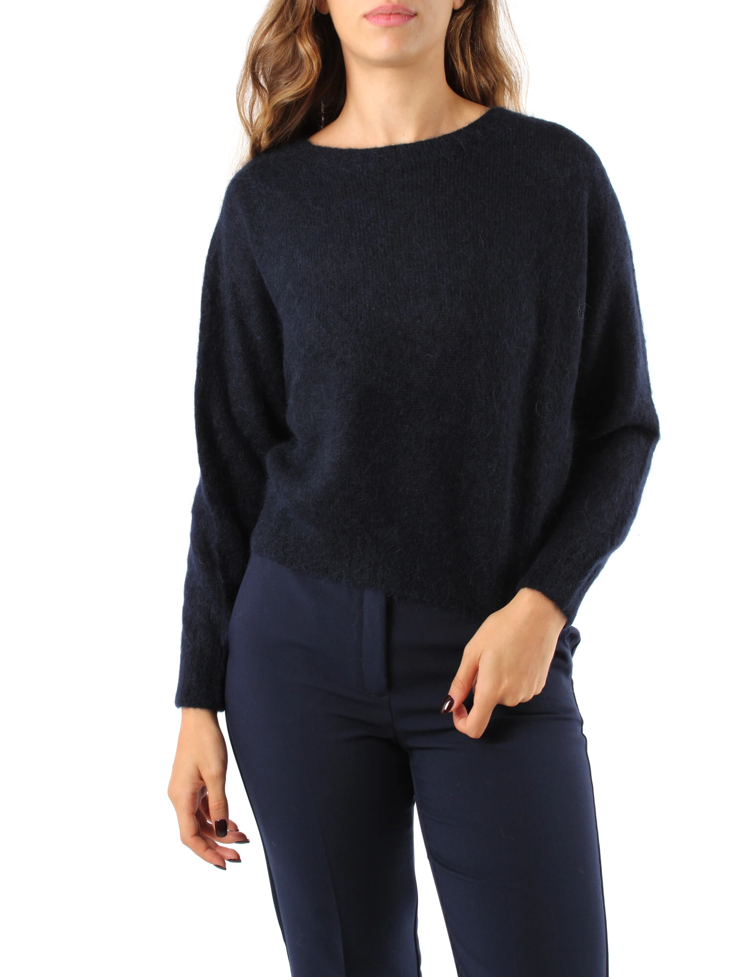 MAGLIA GIROCOLLO IN MISTO ALPACA E LANA DONNA BLU