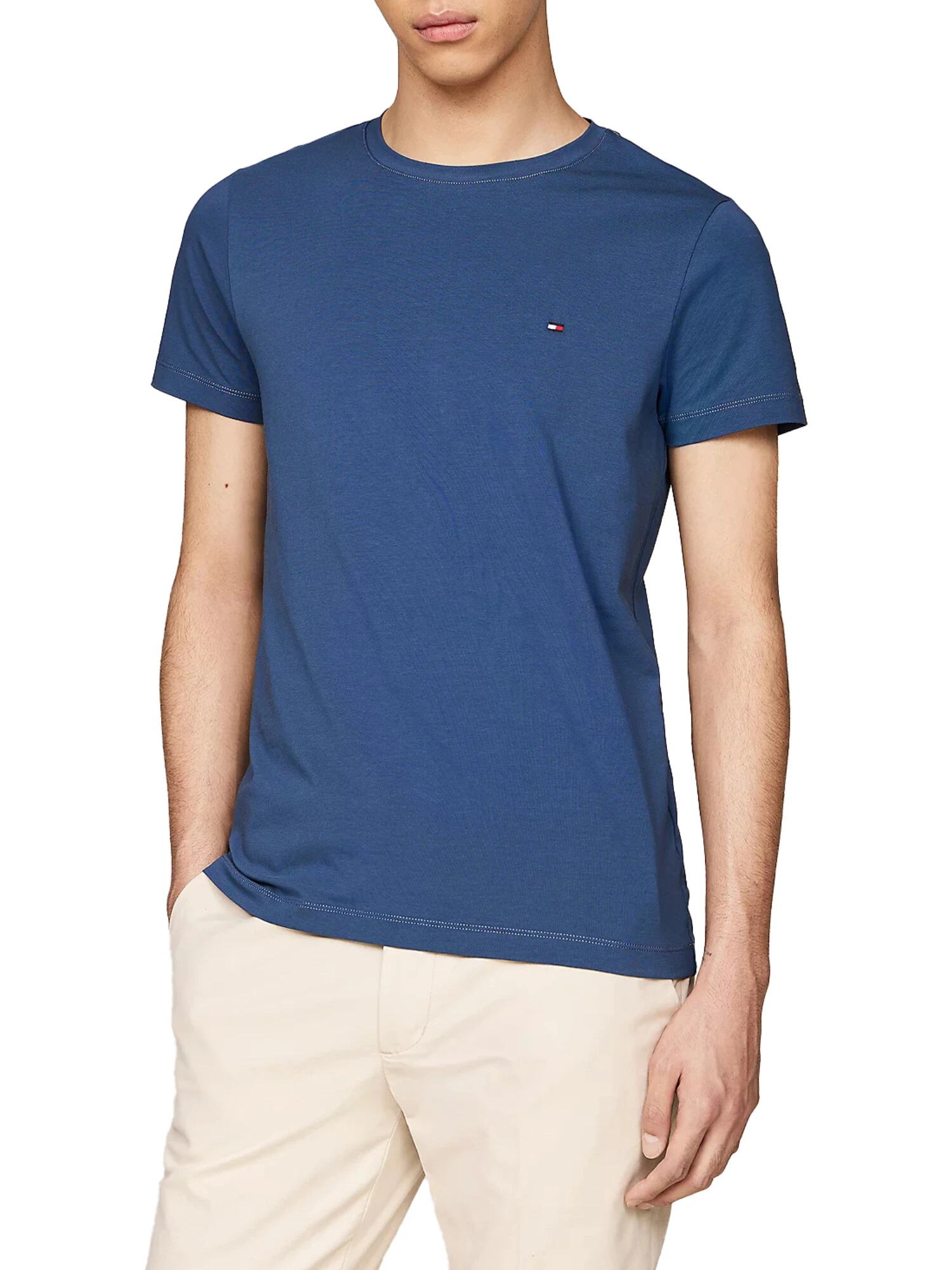 T-SHIRT MANICA CORTA CON LOGO RICAMATO IN COTONE UOMO BLU