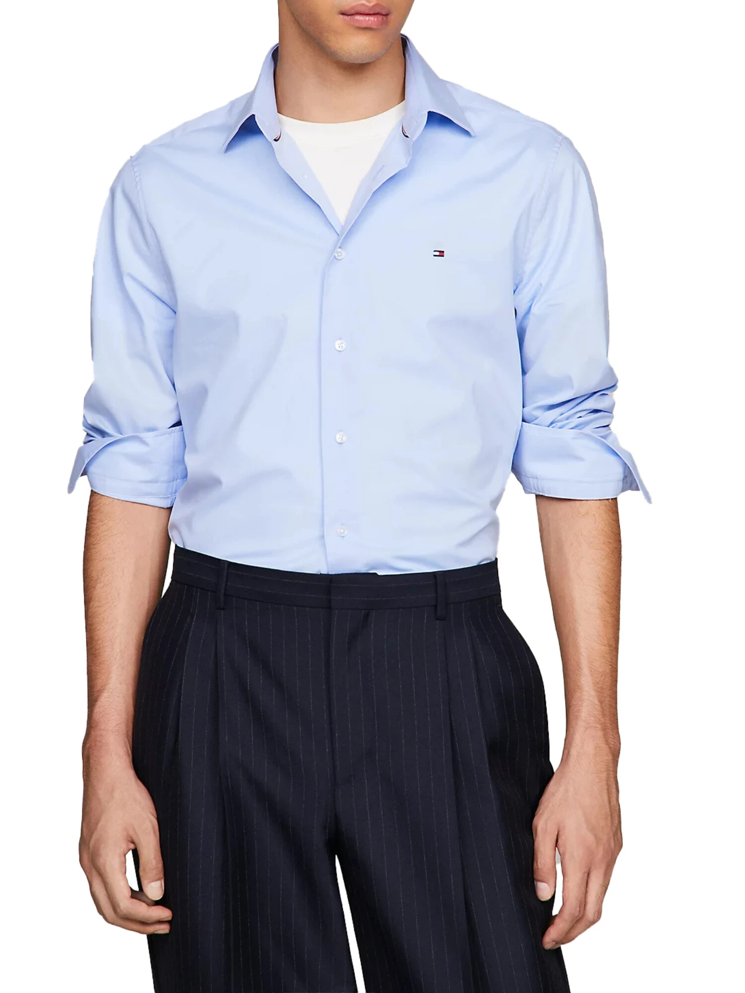 CAMICIA ELEGANTE COLLETTO RIGIDO UOMO CELESTE