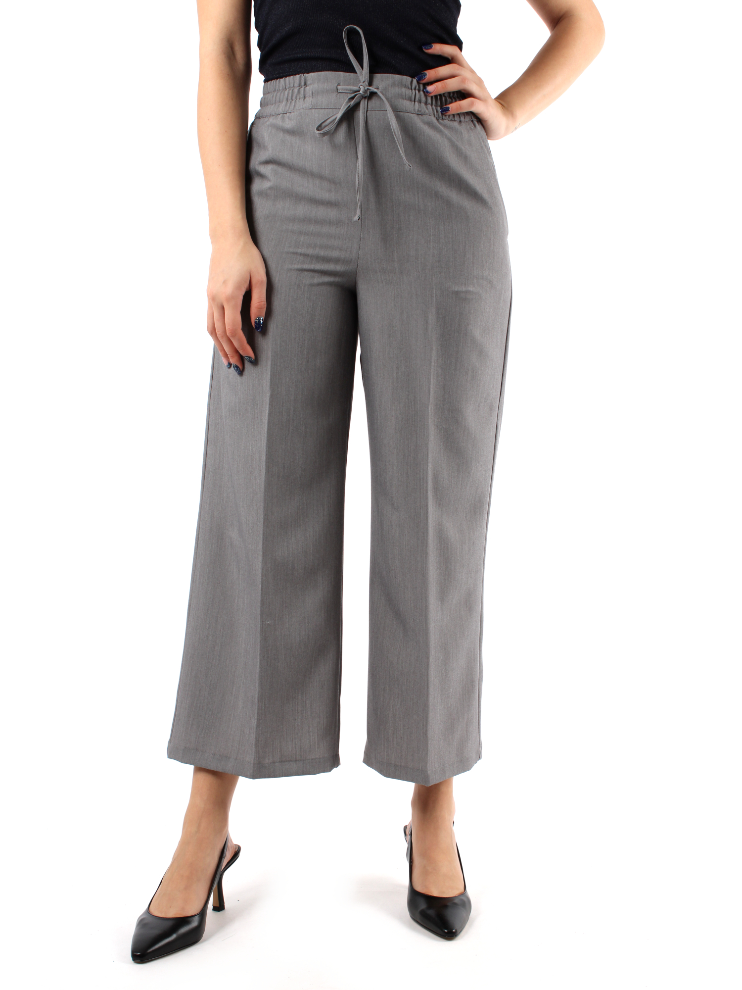 PANTALONI CROPPED AMPI CON COULISSE IN VITA DONNA GRIGIO