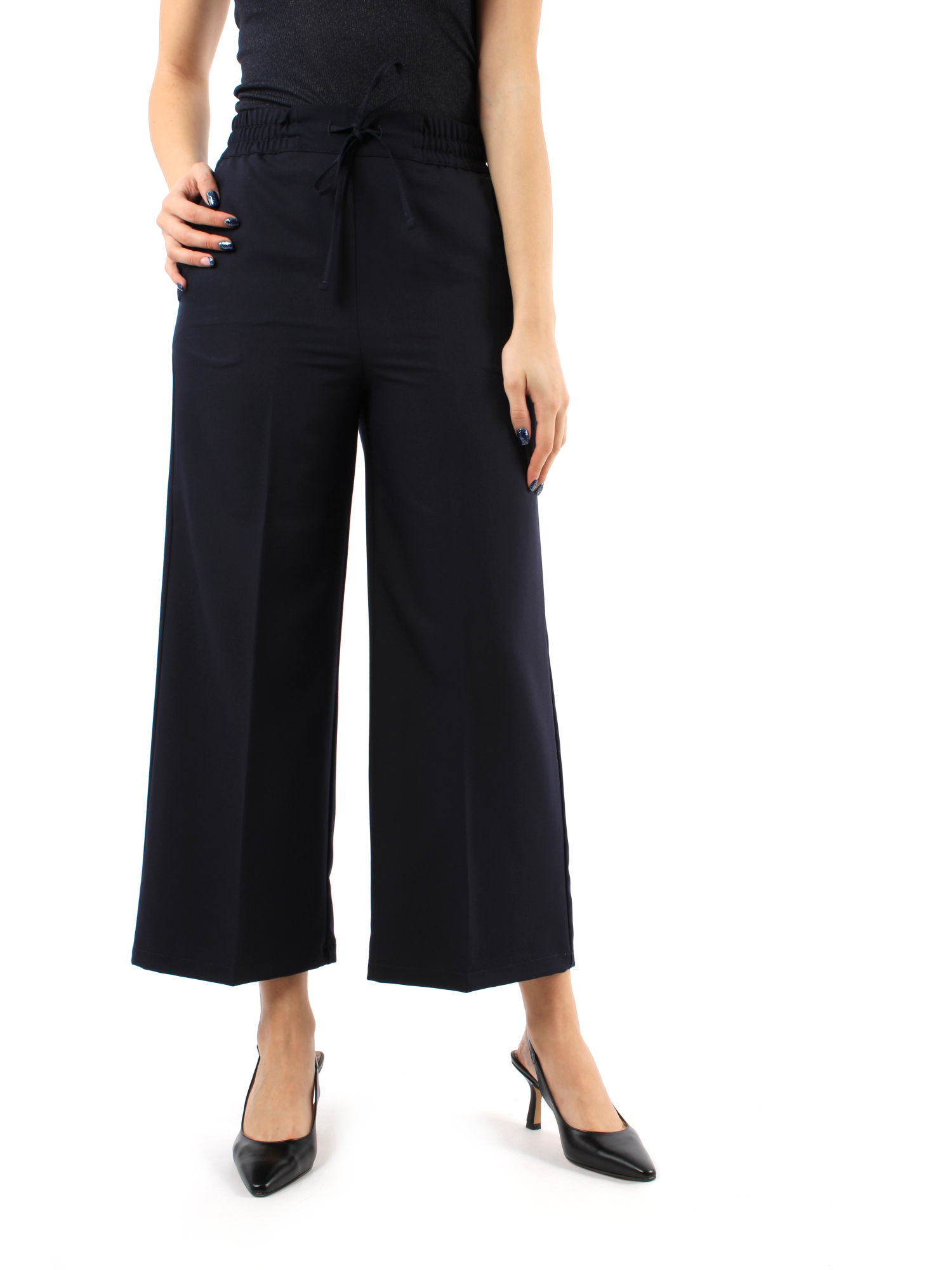 PANTALONI CROPPED AMPI CON COULISSE IN VITA DONNA BLU