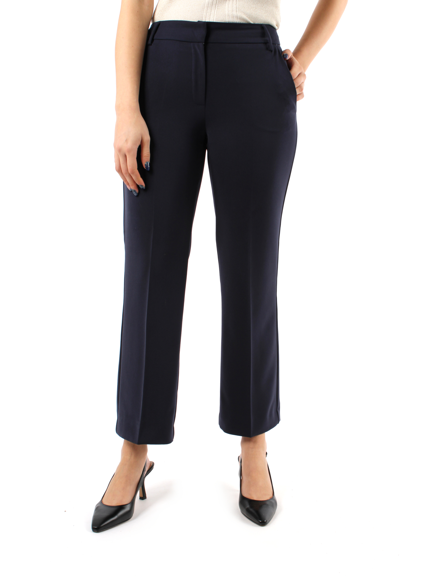 PANTALONI CROPPED A ZAMPA IN TWILL DONNA BLU