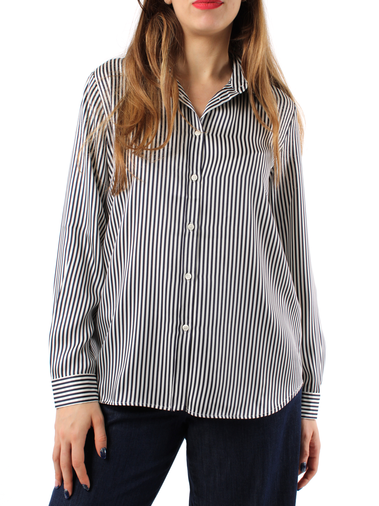 CAMICIA A RIGHE IN TWILL DONNA BIANCO BLU