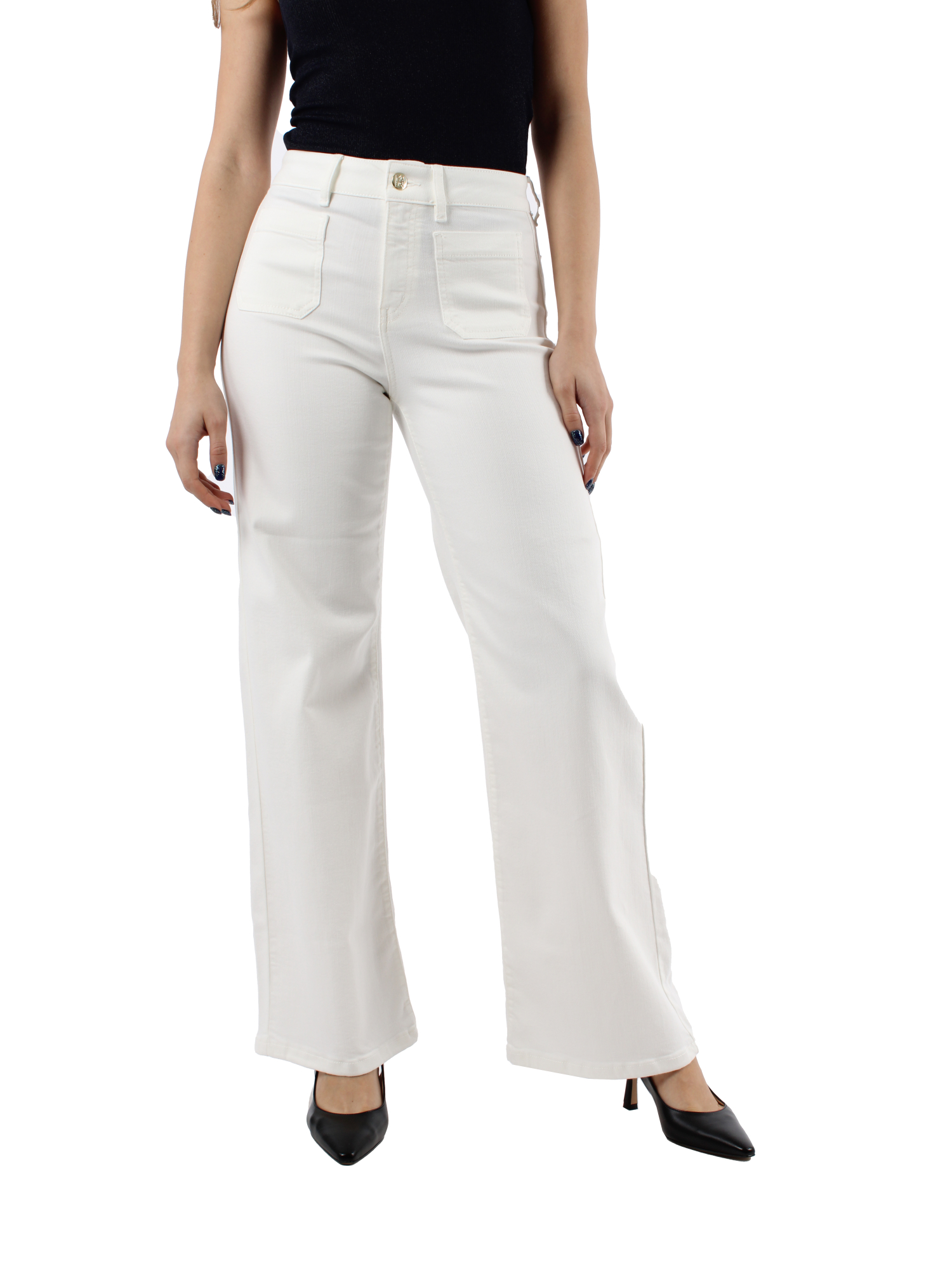 PANTALONE PALAZZO IN GABARDINA STRETCH DONNA BIANCO BURRO