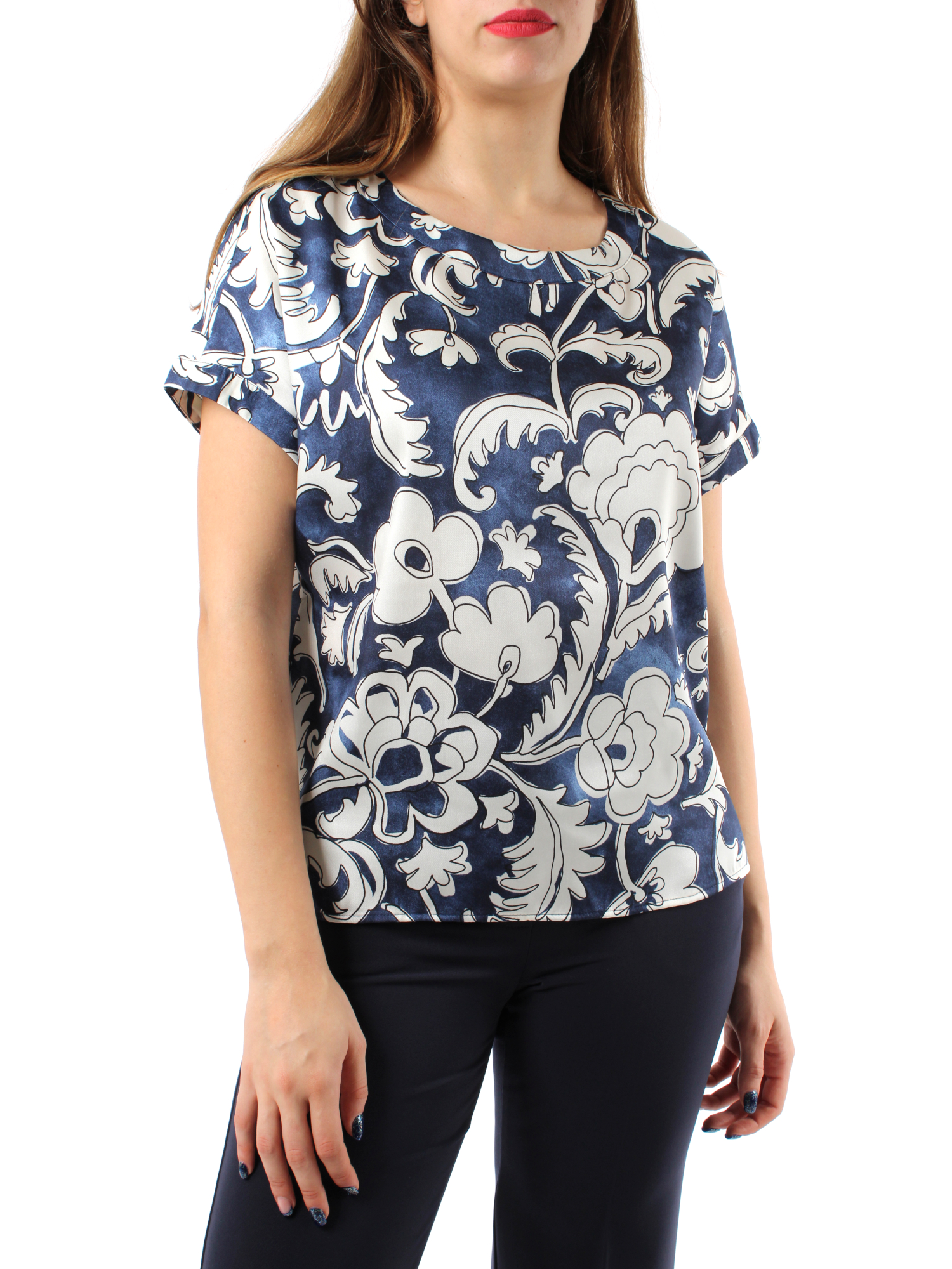 BLUSA IN TWILL A FANTASIA FLOREALE DONNA BLU