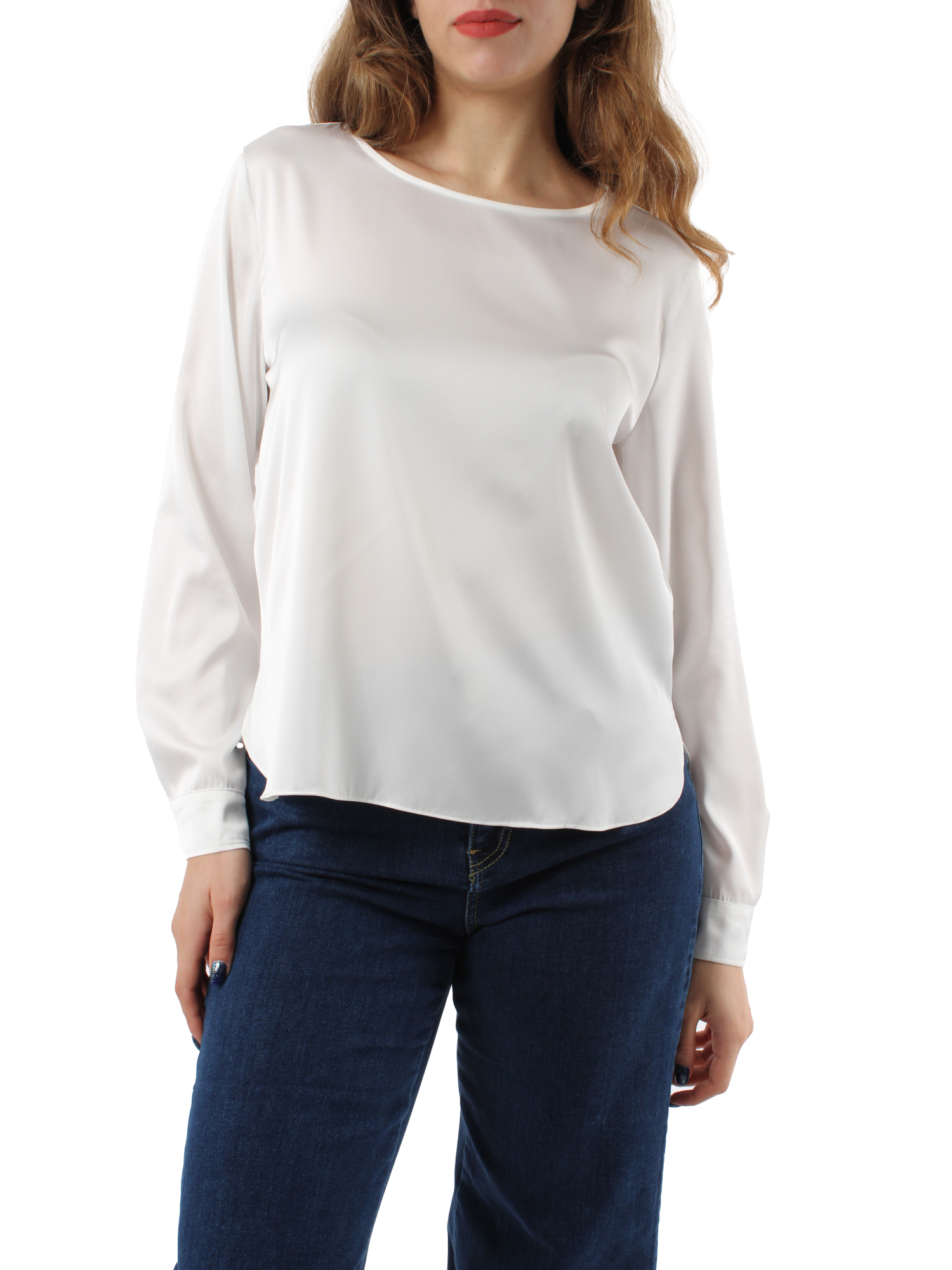 BLUSA GIROCOLLO IN RASO DONNA BIANCO