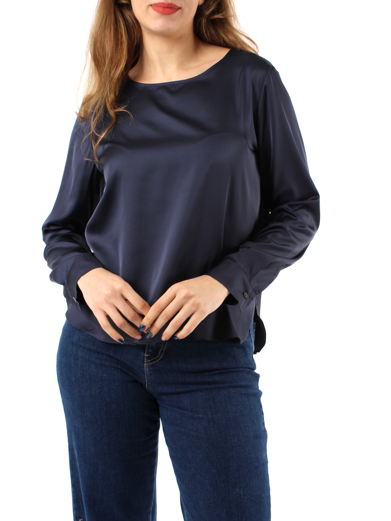 BLUSA GIROCOLLO IN RASO DONNA BLU