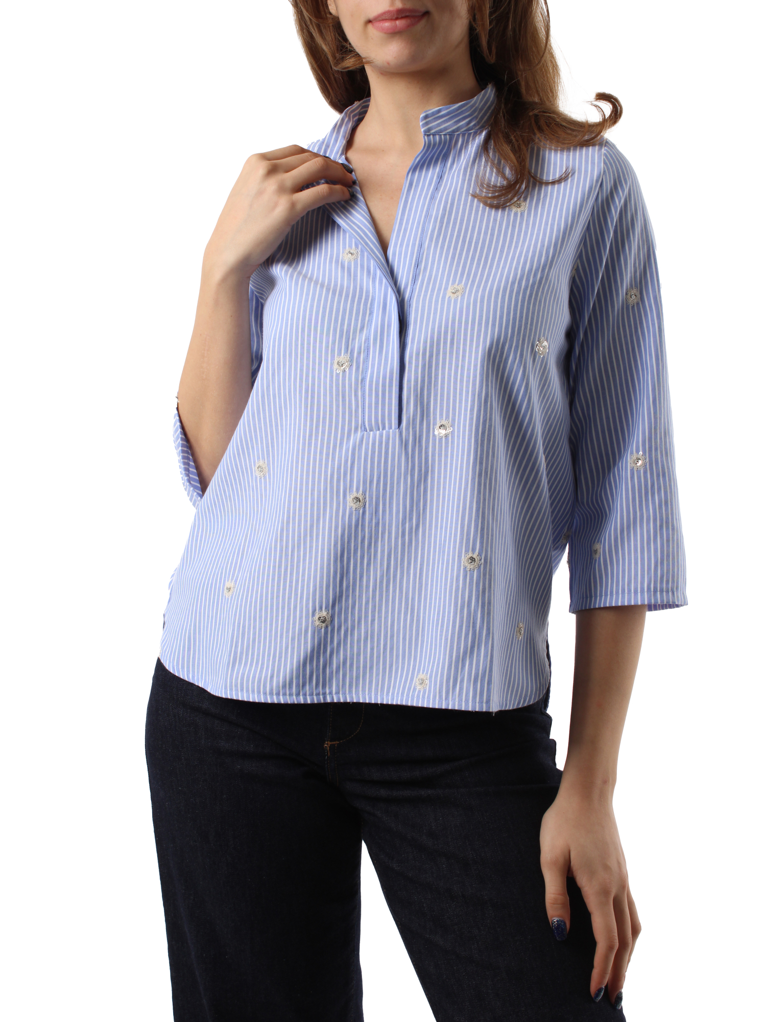 BLUSA A RIGHE DONNA AZZURRO