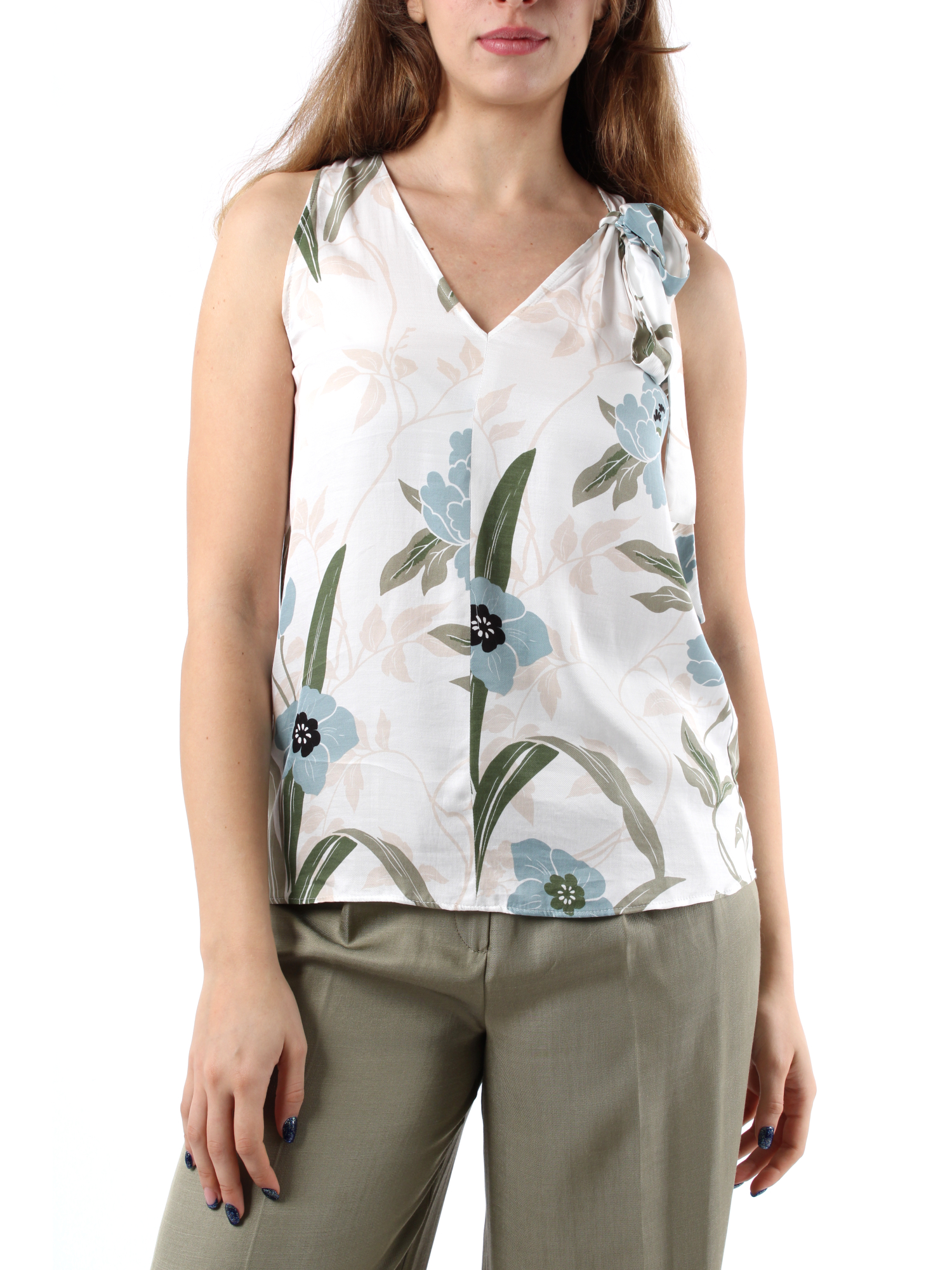 TOP IN TWILL A FANTASIA DONNA BIANCO