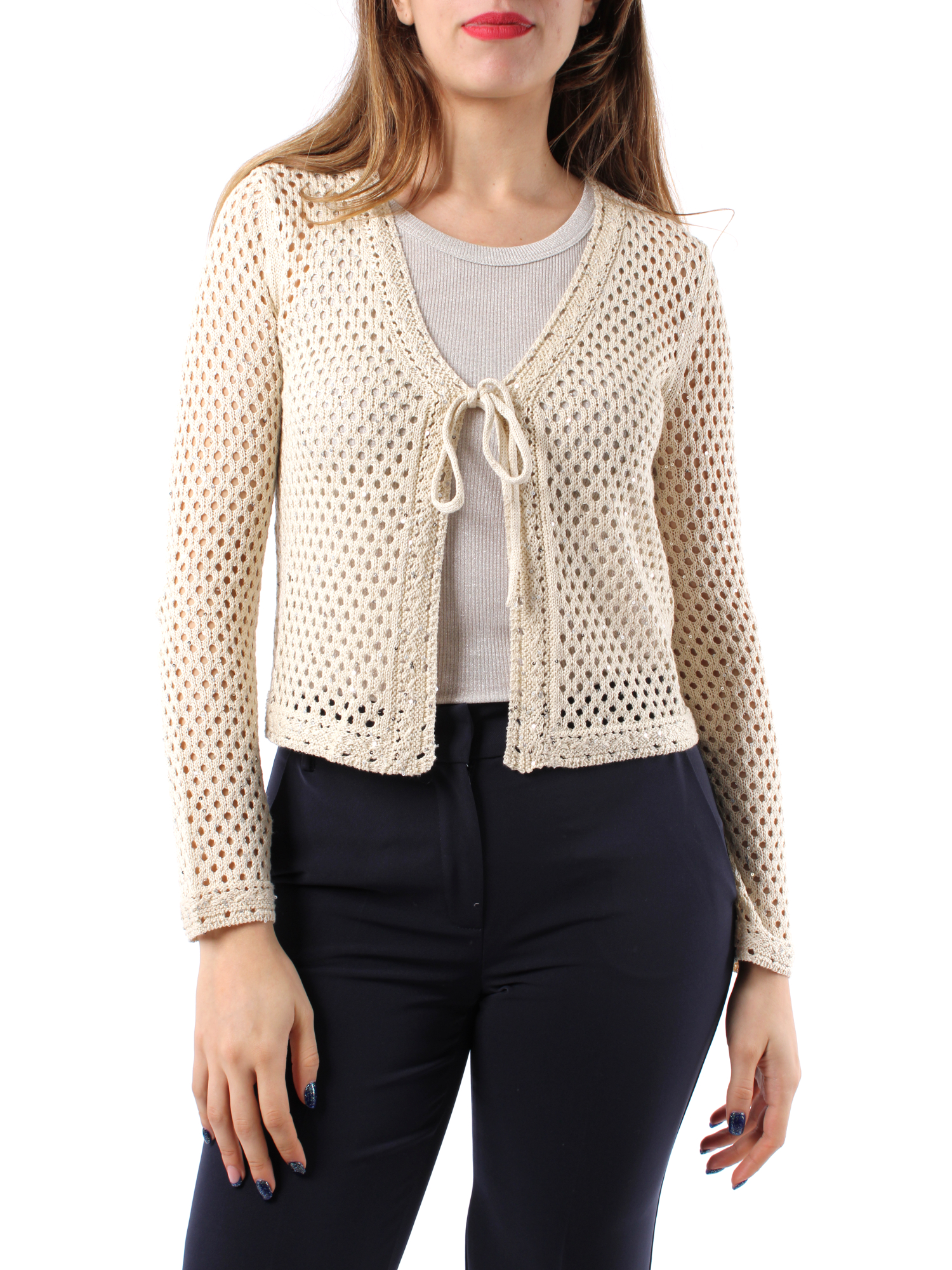 CARDIGAN IN MAGLIA A RETE DONNA AVORIO