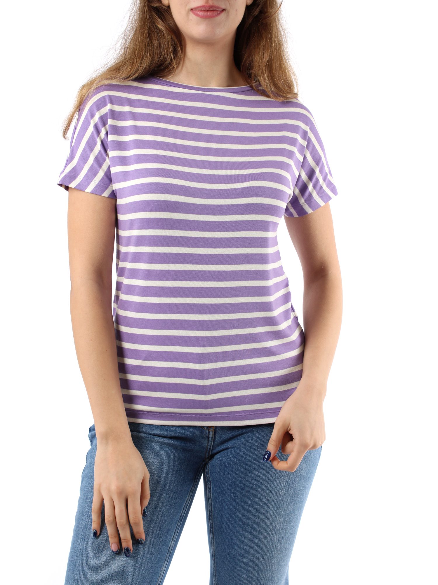 T-SHIRT MANICA CORTA A RIGHE IN JERSEY DONNA LILLA