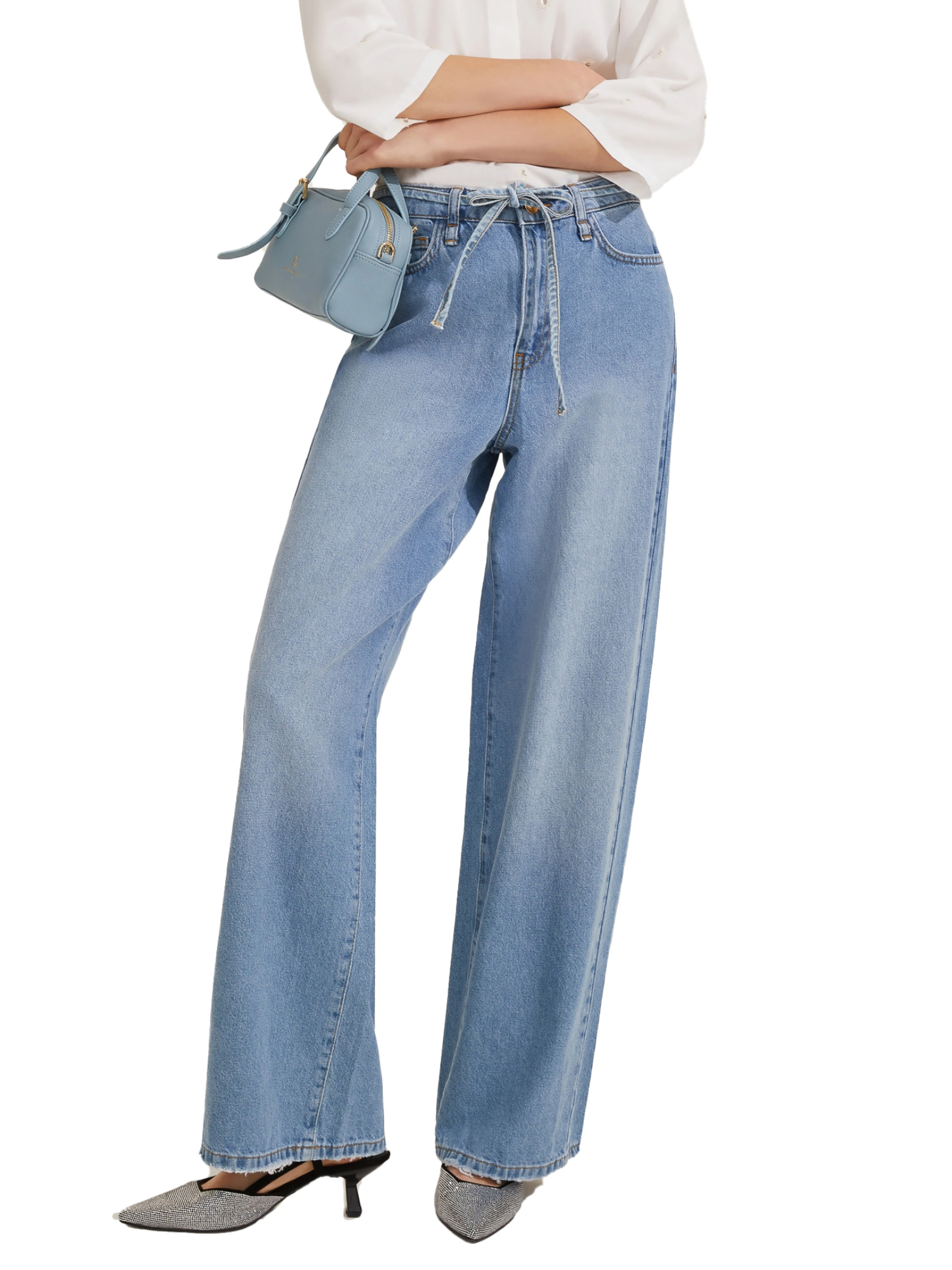 JEANS PALAZZO CON CINTURA SOTTILE DONNA BLU