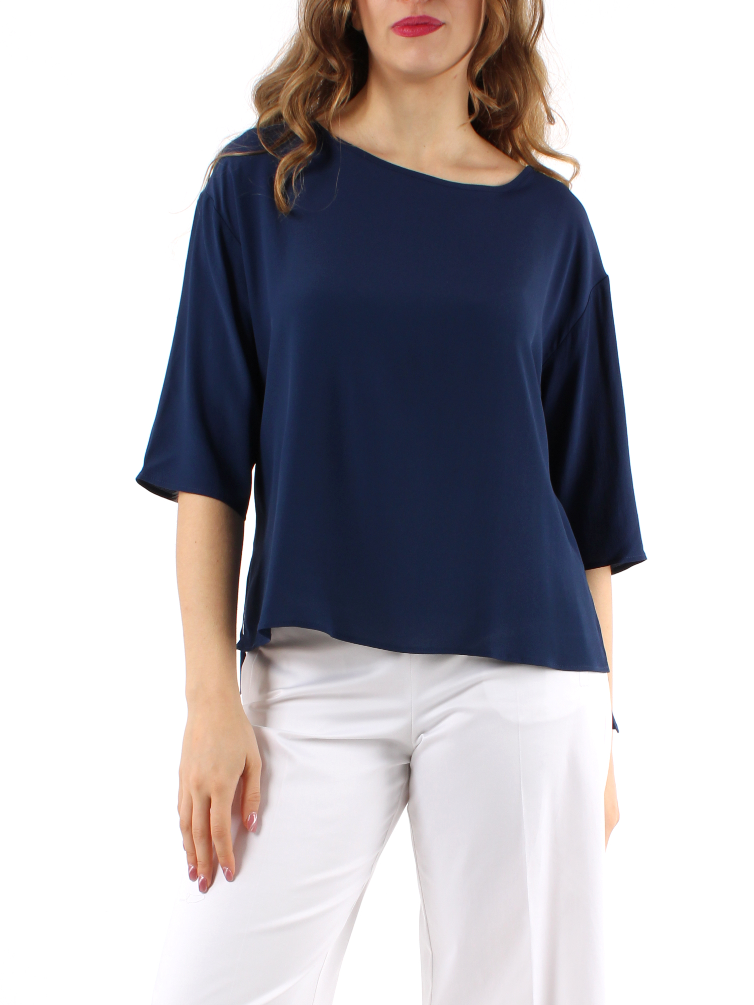 BLUSA SVASATA IN CRÊPE MISTO SETA DONNA BLU