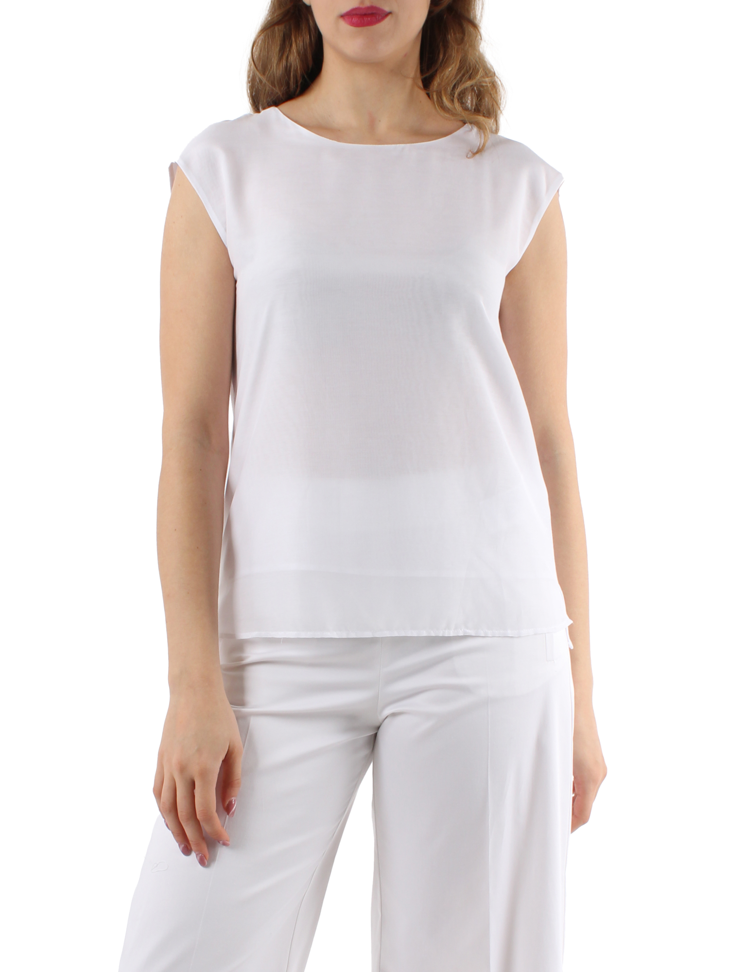 BLUSA A MANICHE CORTE IN MUSSOLA DI SETA DONNA BIANCO