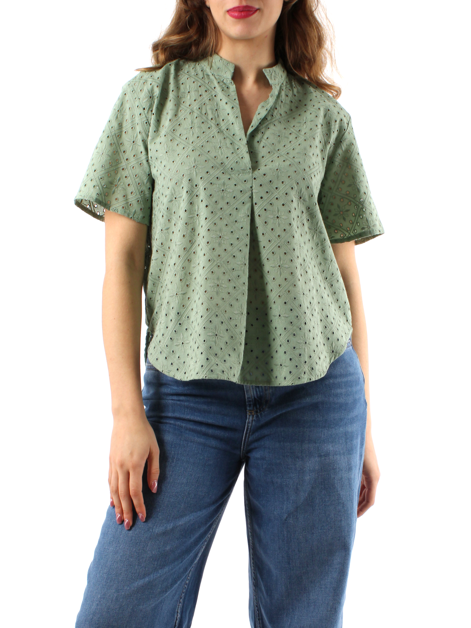 BLUSA CON RICAMO SANGALLO DONNA VERDE