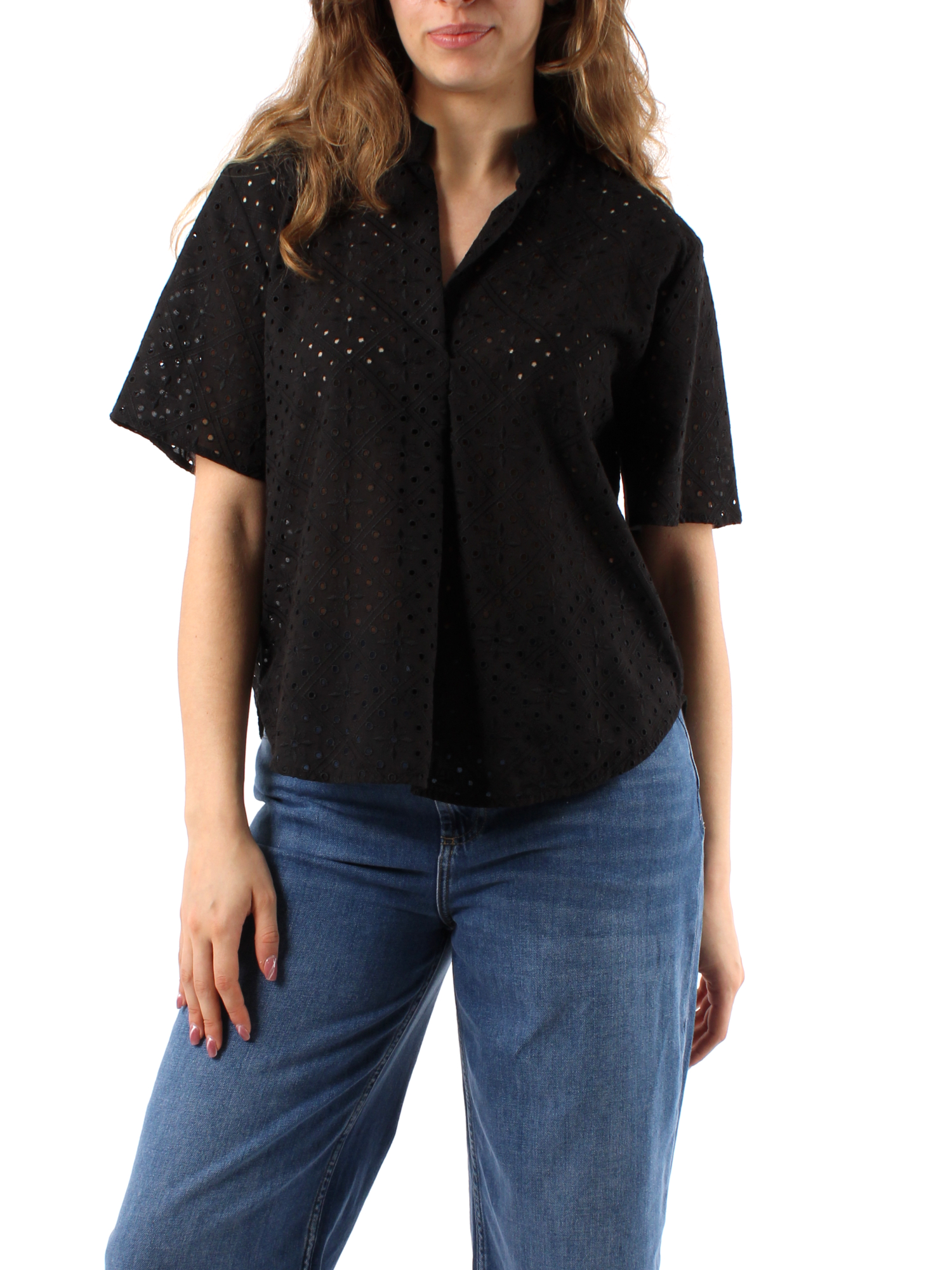 BLUSA CON RICAMO SANGALLO DONNA NERO