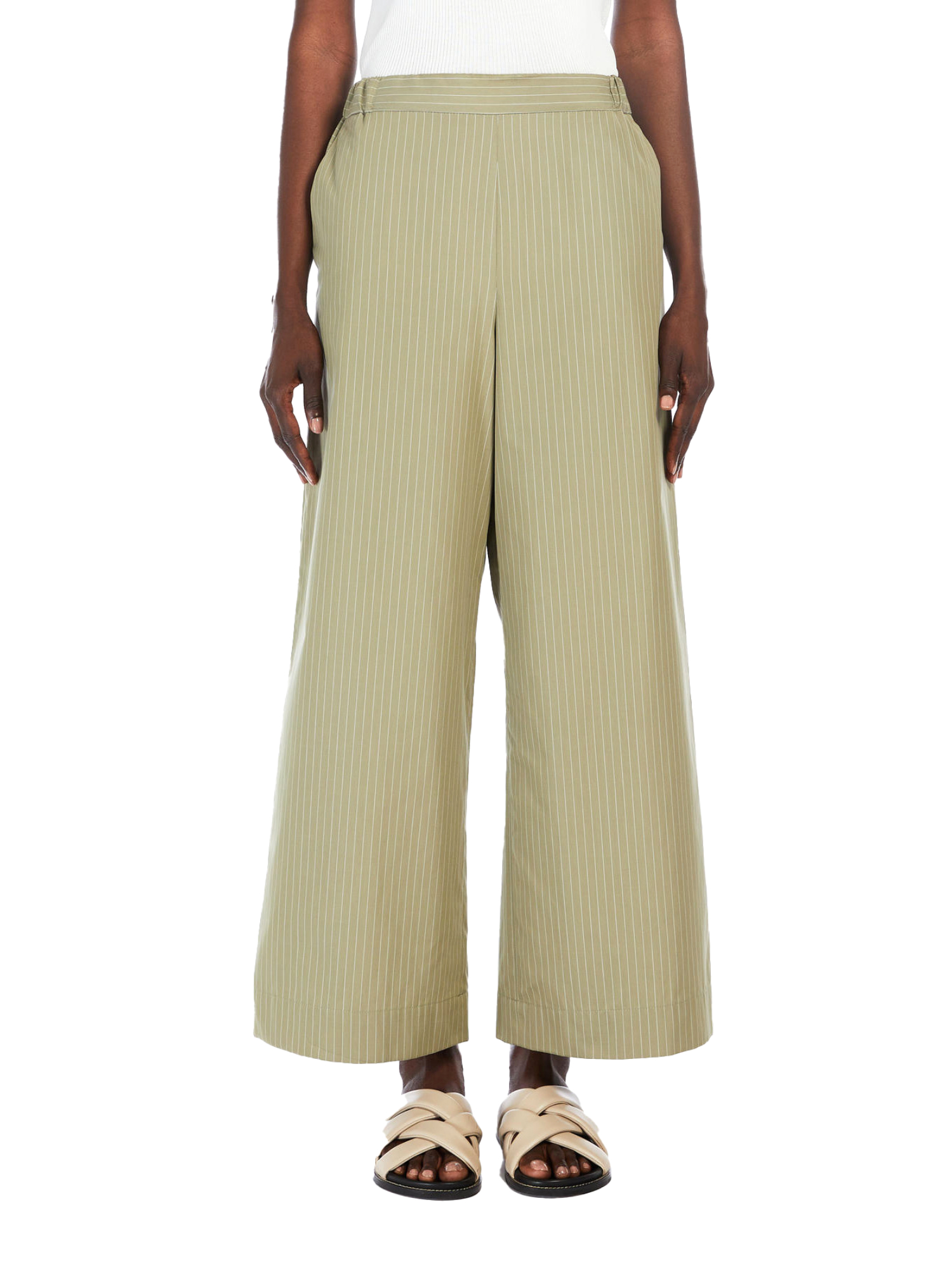 PANTALONI CROPPED A RIGHE DONNA VERDE