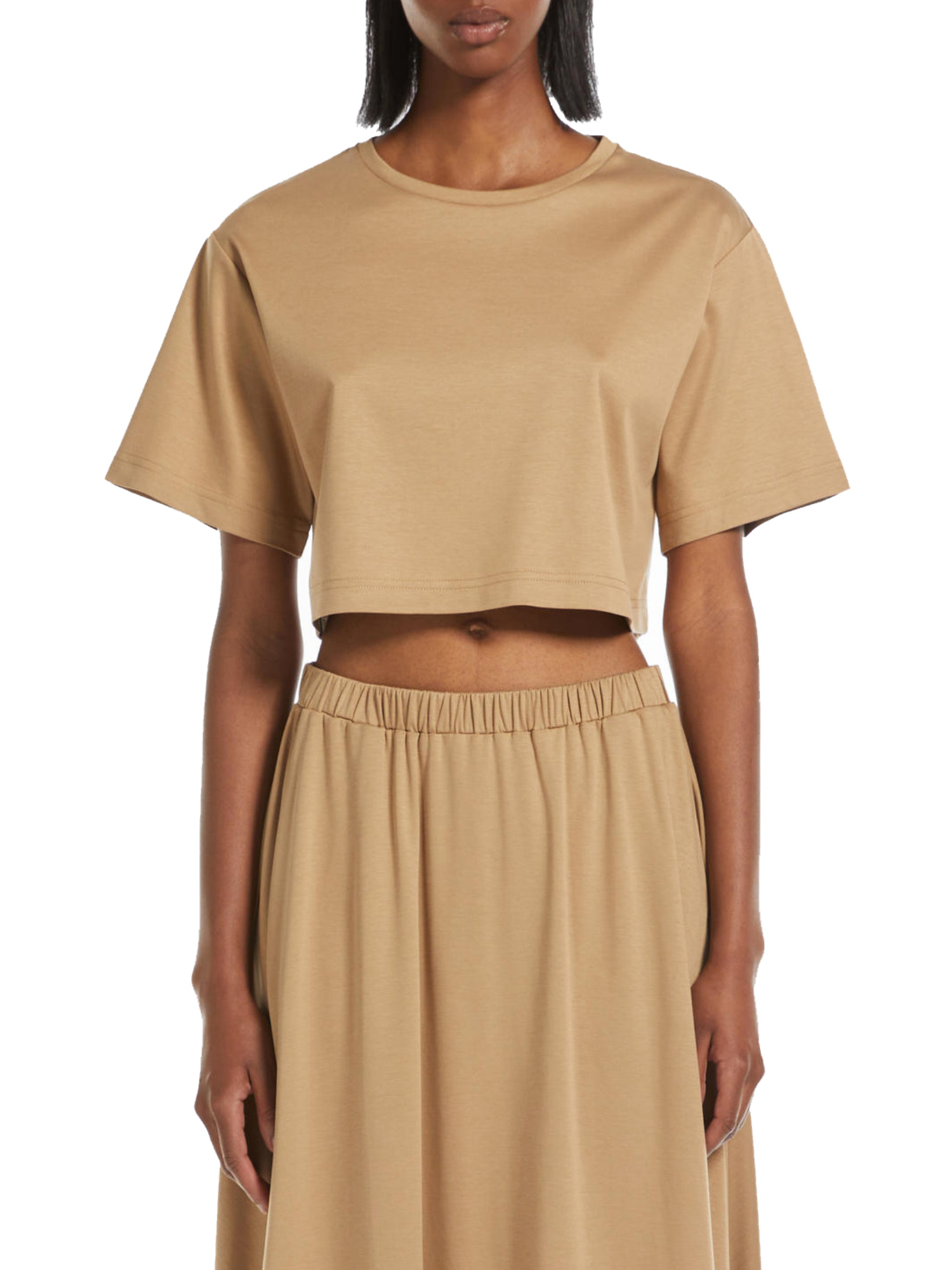 T-SHIRT MANICA CORTA CROP DONNA BEIGE