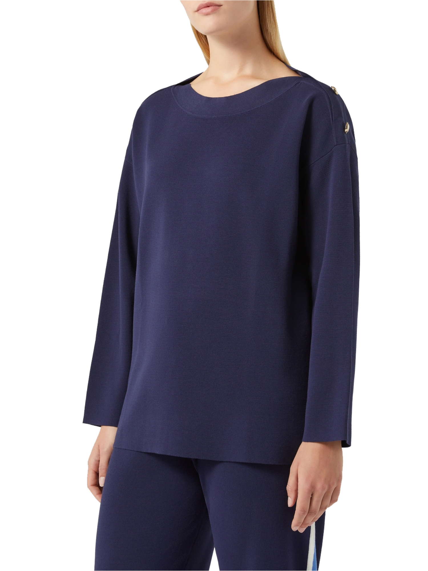 MAGLIA GIROCOLLO CON BOTTONI SULLE SPALLE DONNA BLU