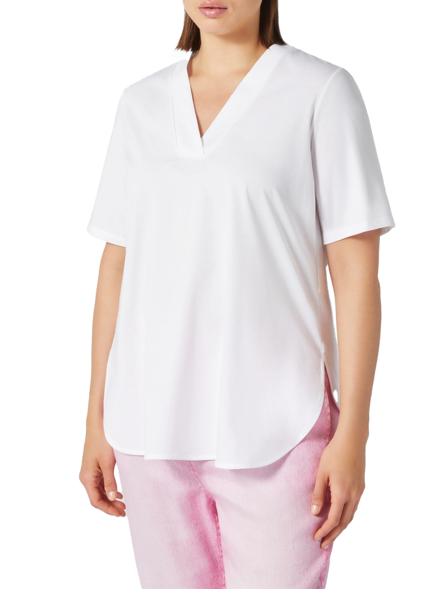 T-SHIRT MANICA CORTA CON SCOLLO A V IN COTONE DONNA BIANCO