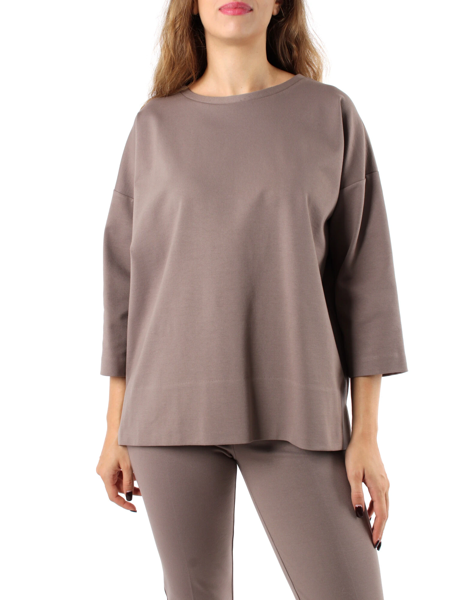 BLUSA GIROCOLLO CON SPACCHI LATERALI DONNA TORTORA