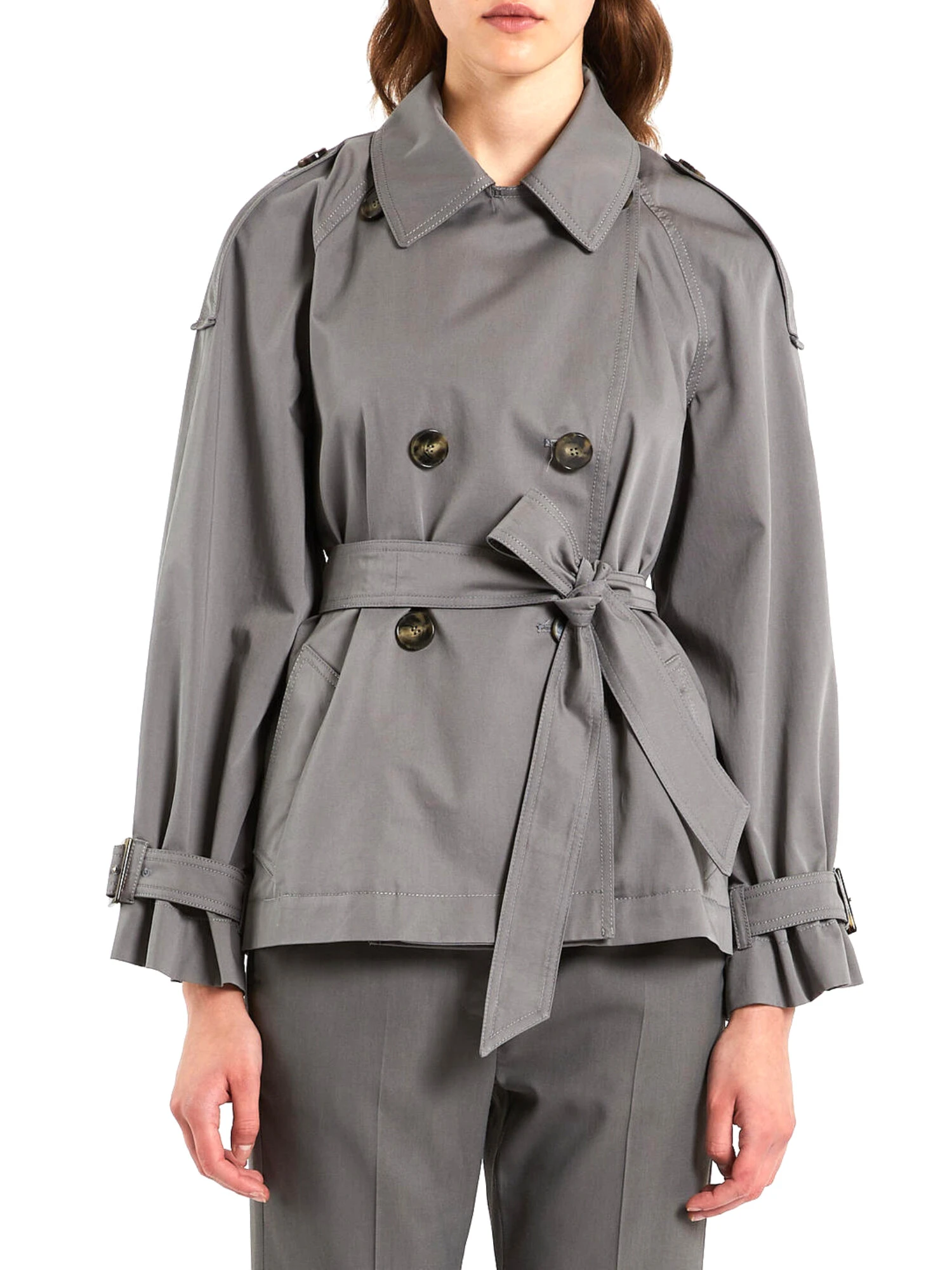 TRENCH CORTO IN COTONE DONNA GRIGIO