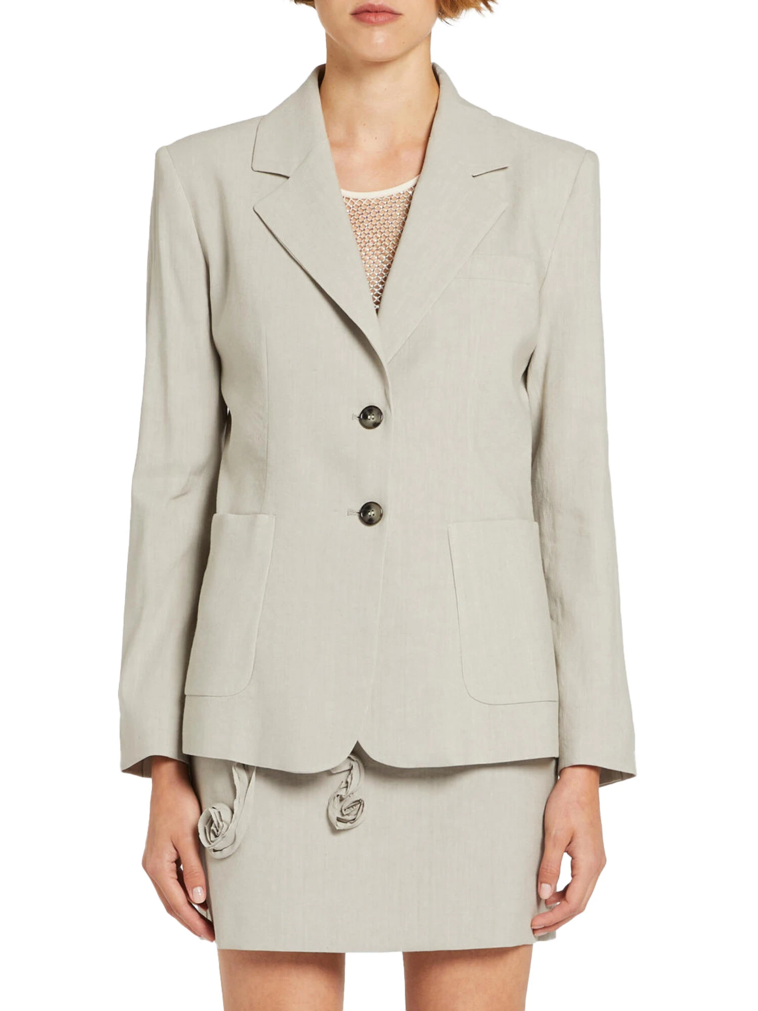 GIACCA BLAZER MONOPETTO IN TELA DI LINO DONNA BEIGE