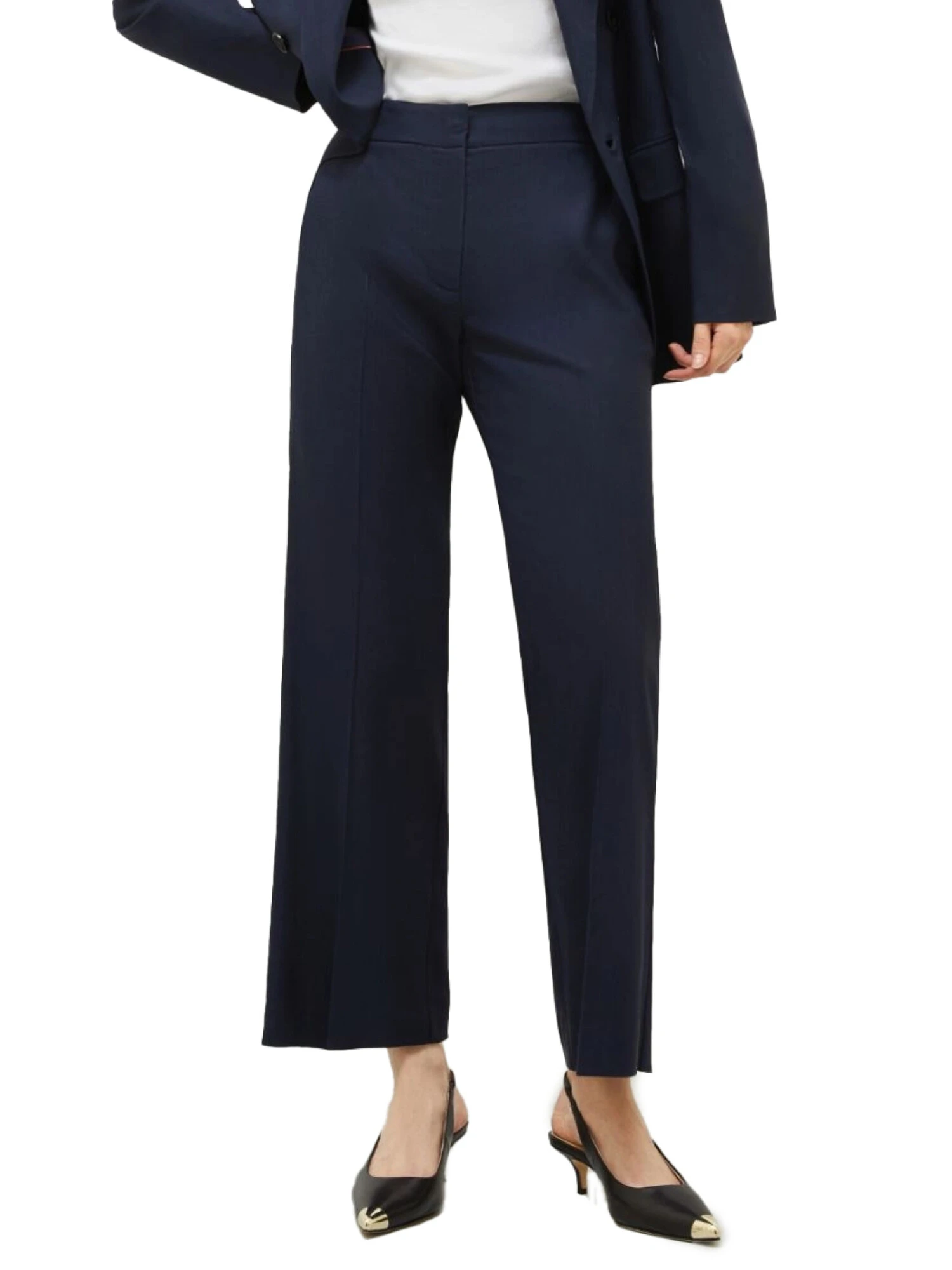 PANTALONI A ZAMPA IN MISTO VISCSA STRETCH DONNA BLU