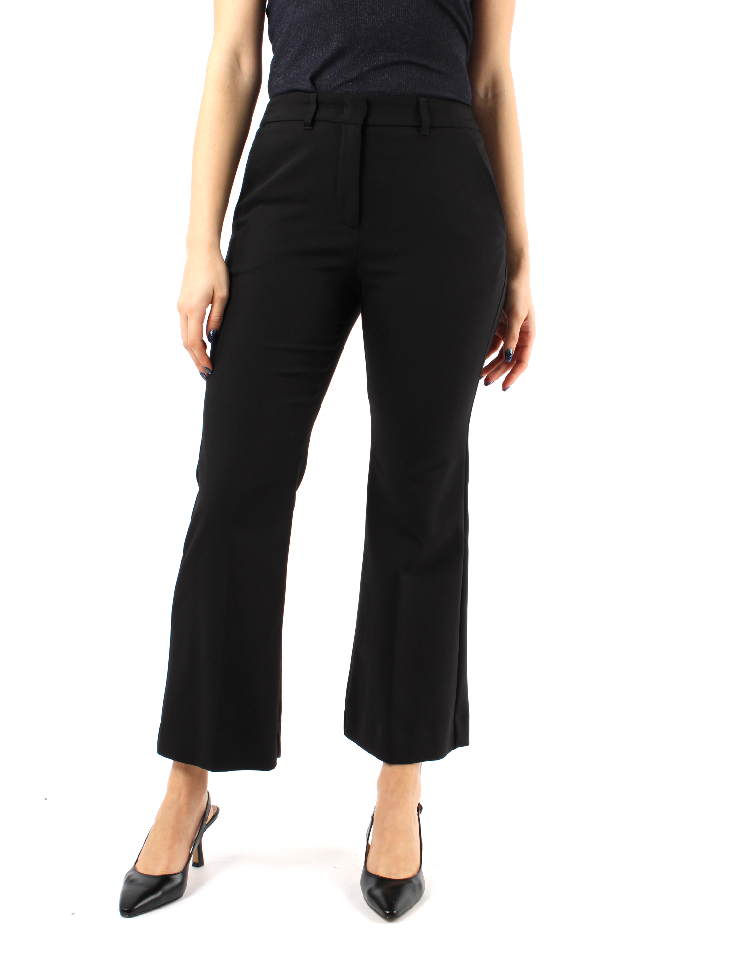 PANTALONI CROPPED A ZAMPA IN MISTO COTONE DONNA NERO