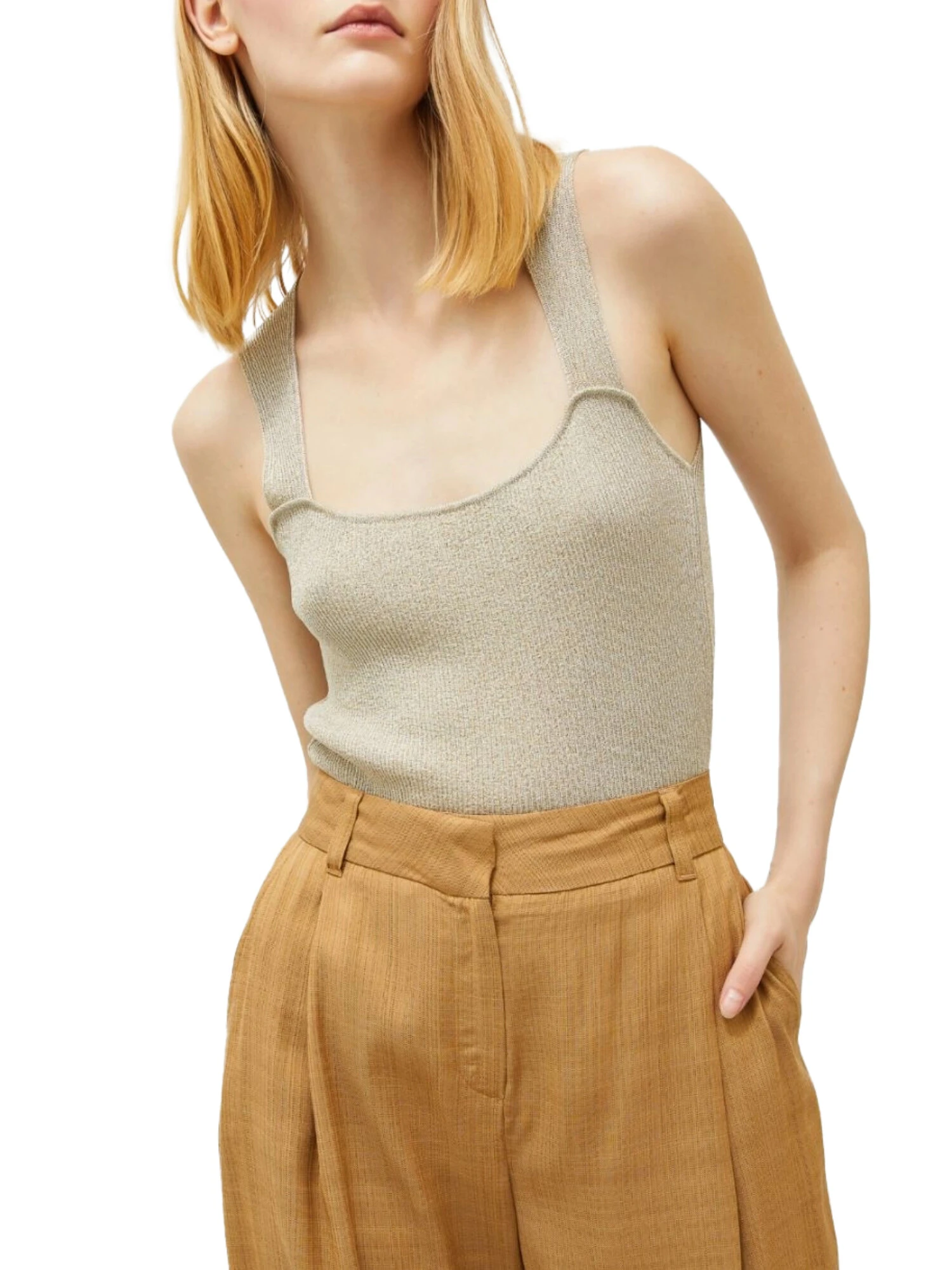 TOP IN MISTO LAMÈ DONNA BEIGE