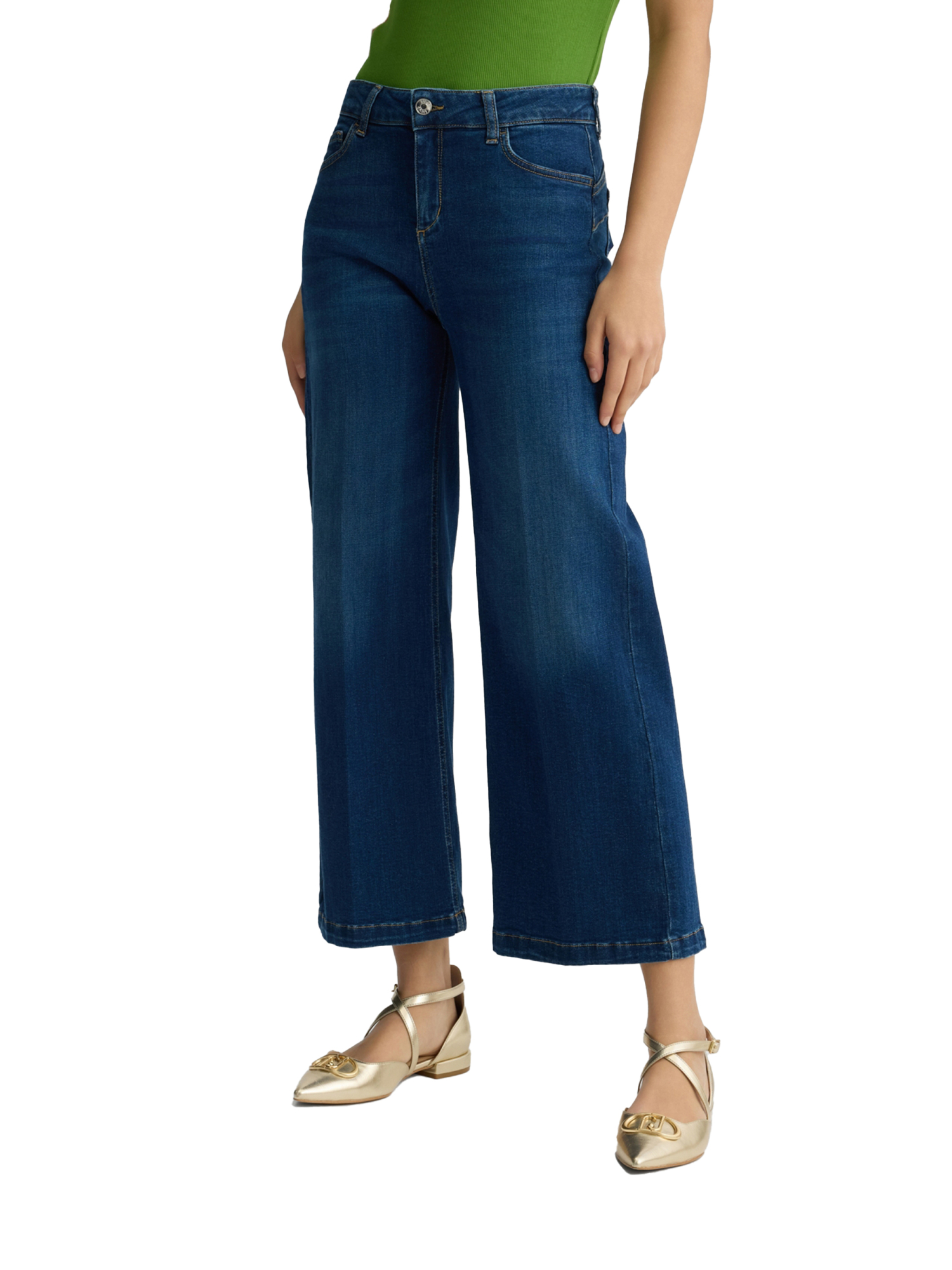 JEANS CROPPED LINEA A ZAMPA DONNA BLU