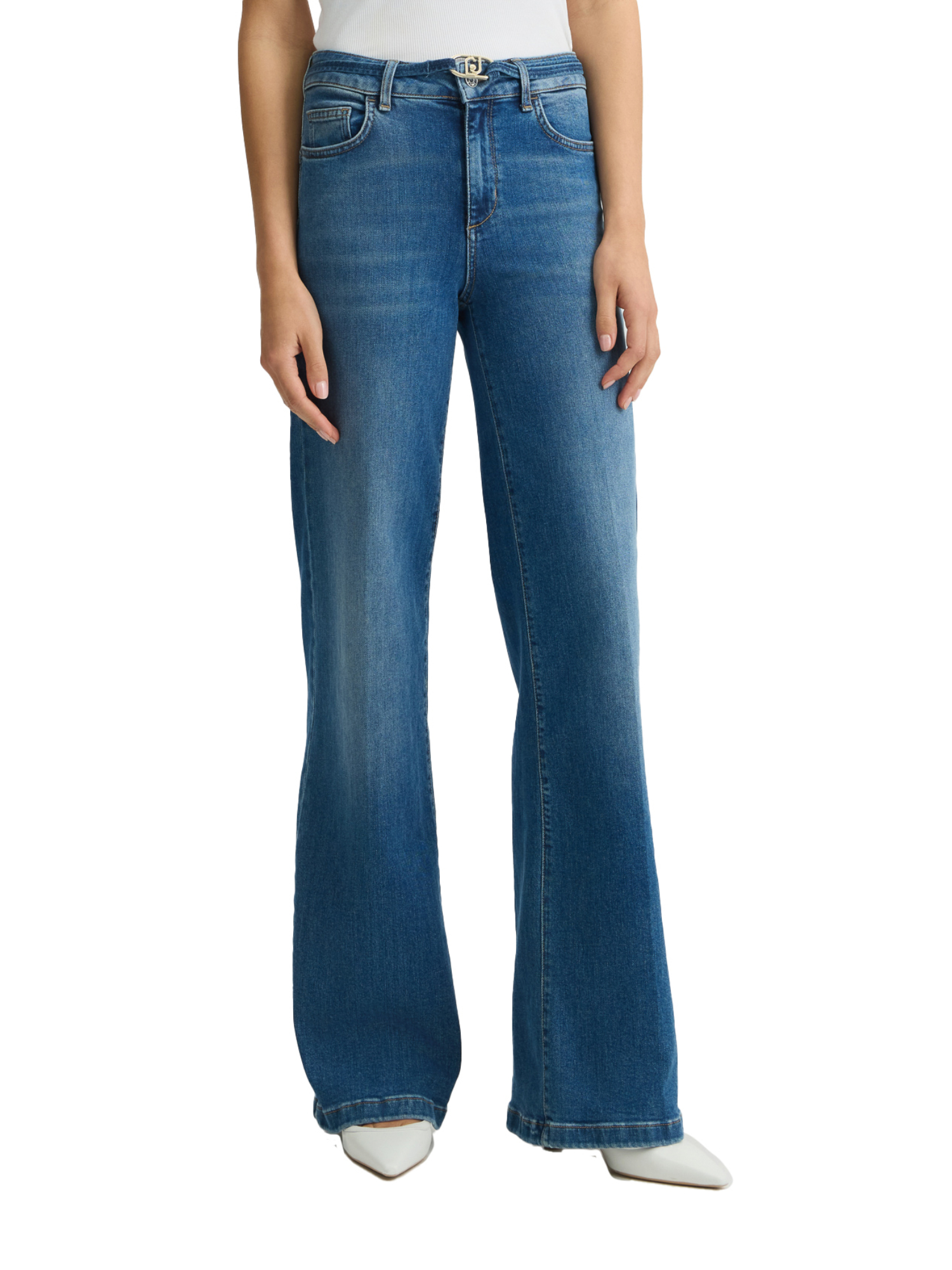 JEANS A ZAMPA CON CINTURA DONNA BLU