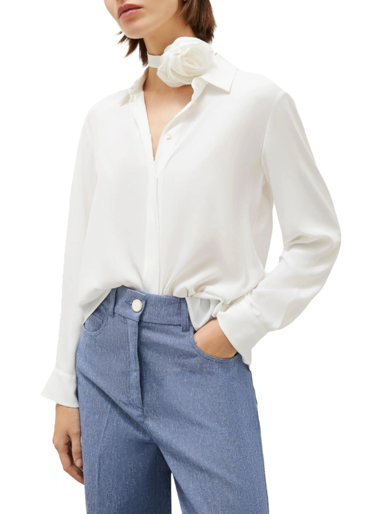 CAMICIA IN CRÊPE CON FIORE DONNA BIANCO