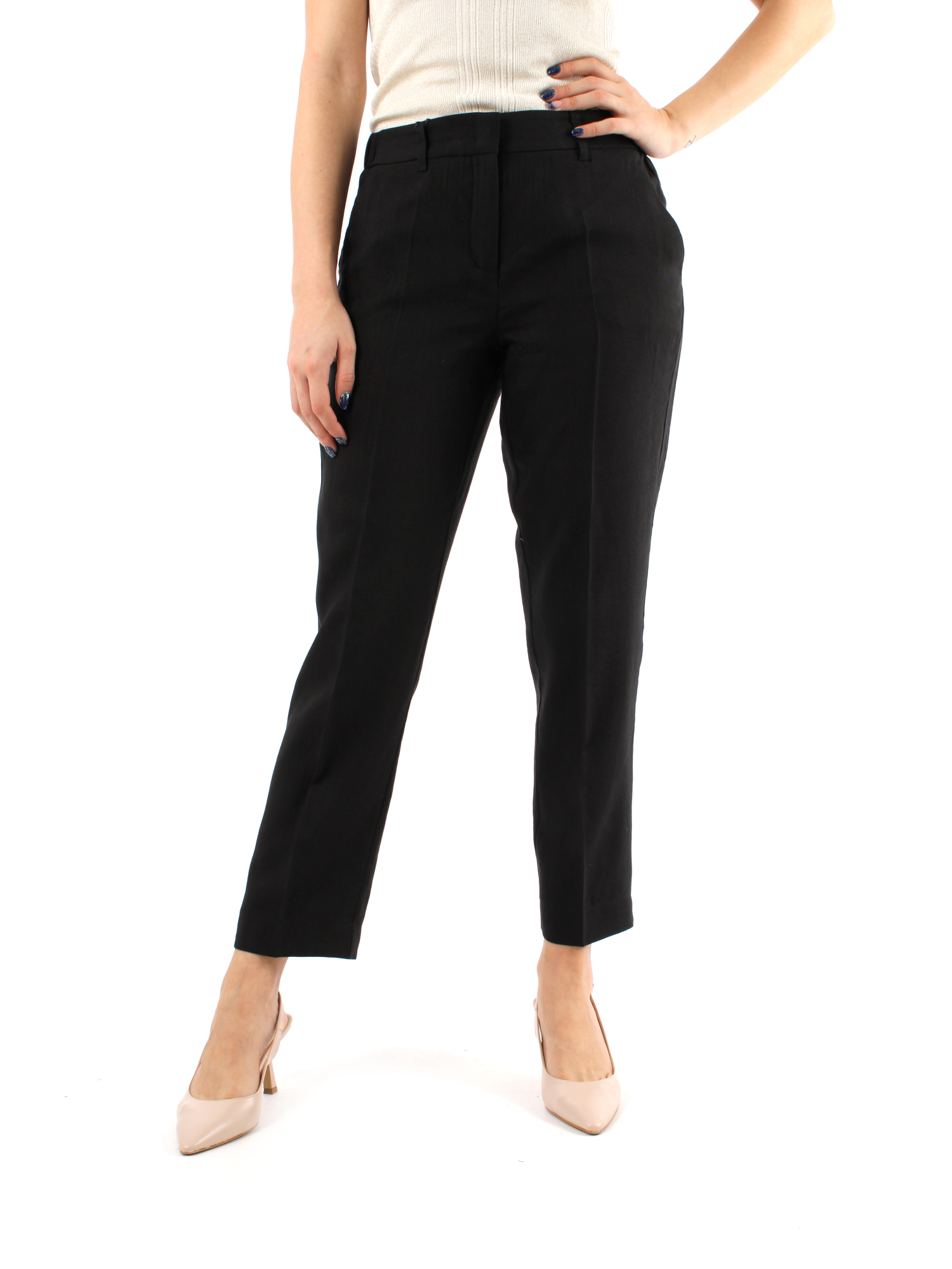 PANTALONI CHINO IN MISTO LINO DONNA NERO