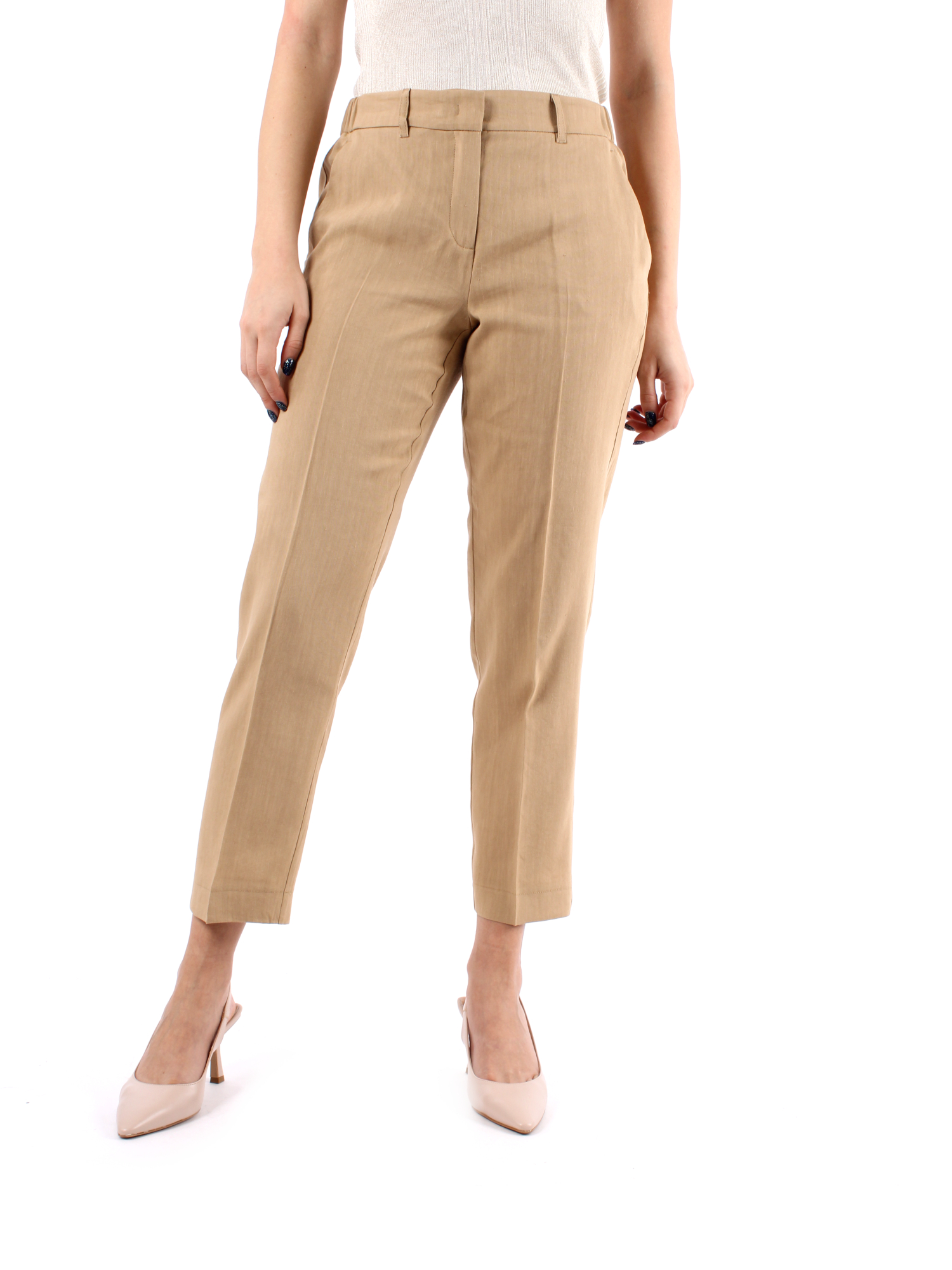 PANTALONI CHINO IN MISTO LINO DONNA BEIGE