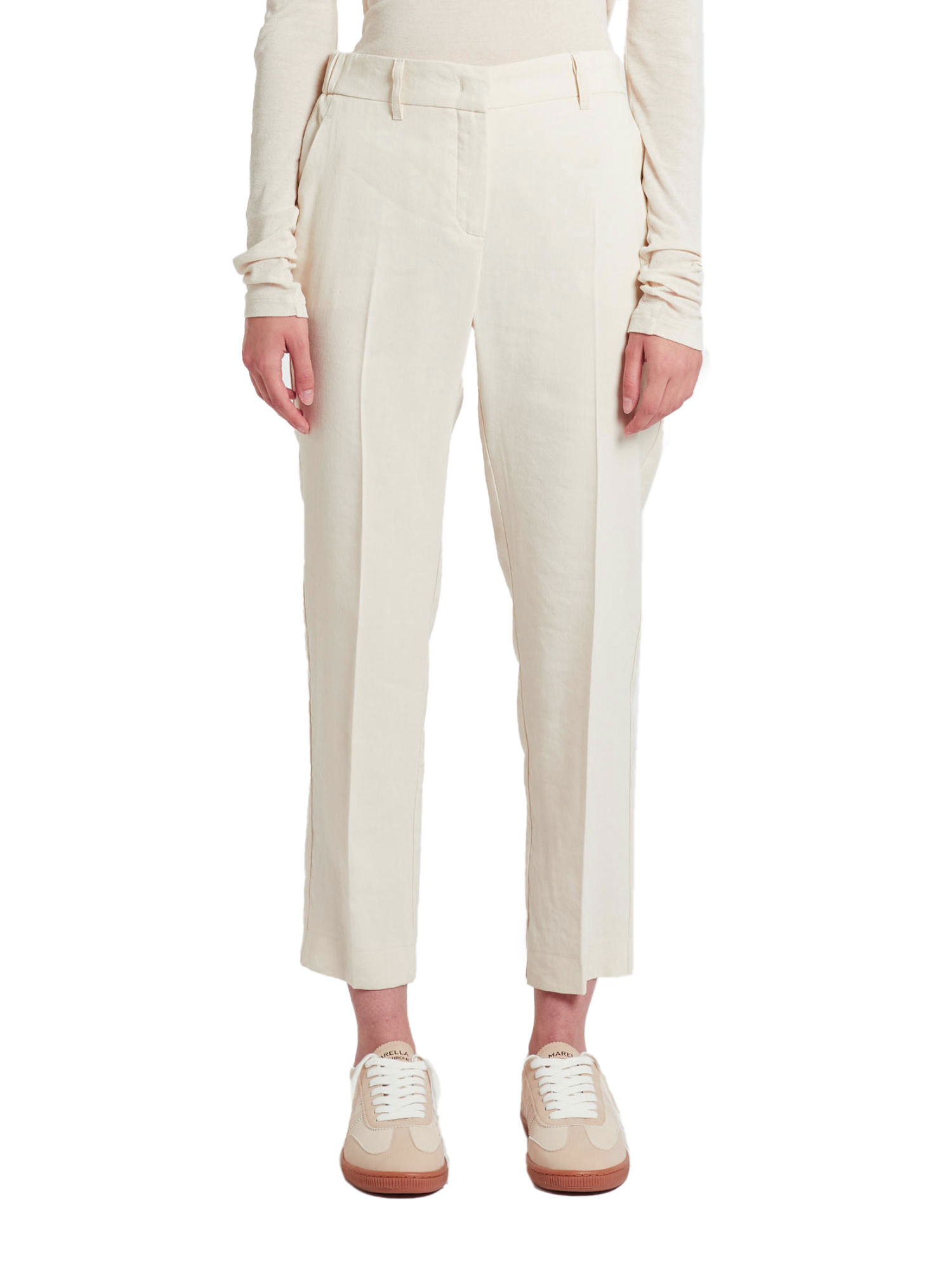 PANTALONI CHINO IN MISTO LINO DONNA BIANCO