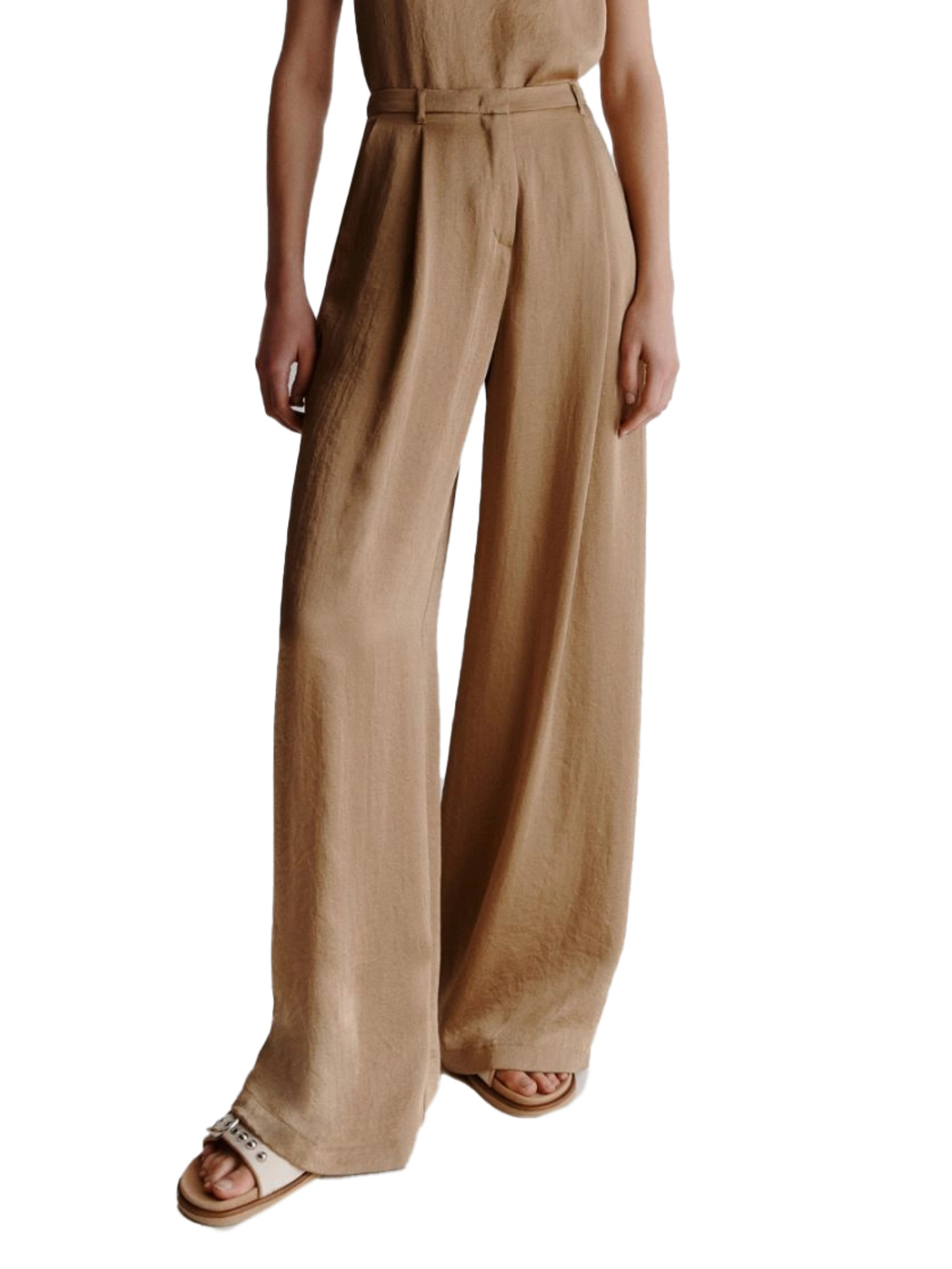 PANTALONI PALAZZO IN TWILL DONNA BEIGE