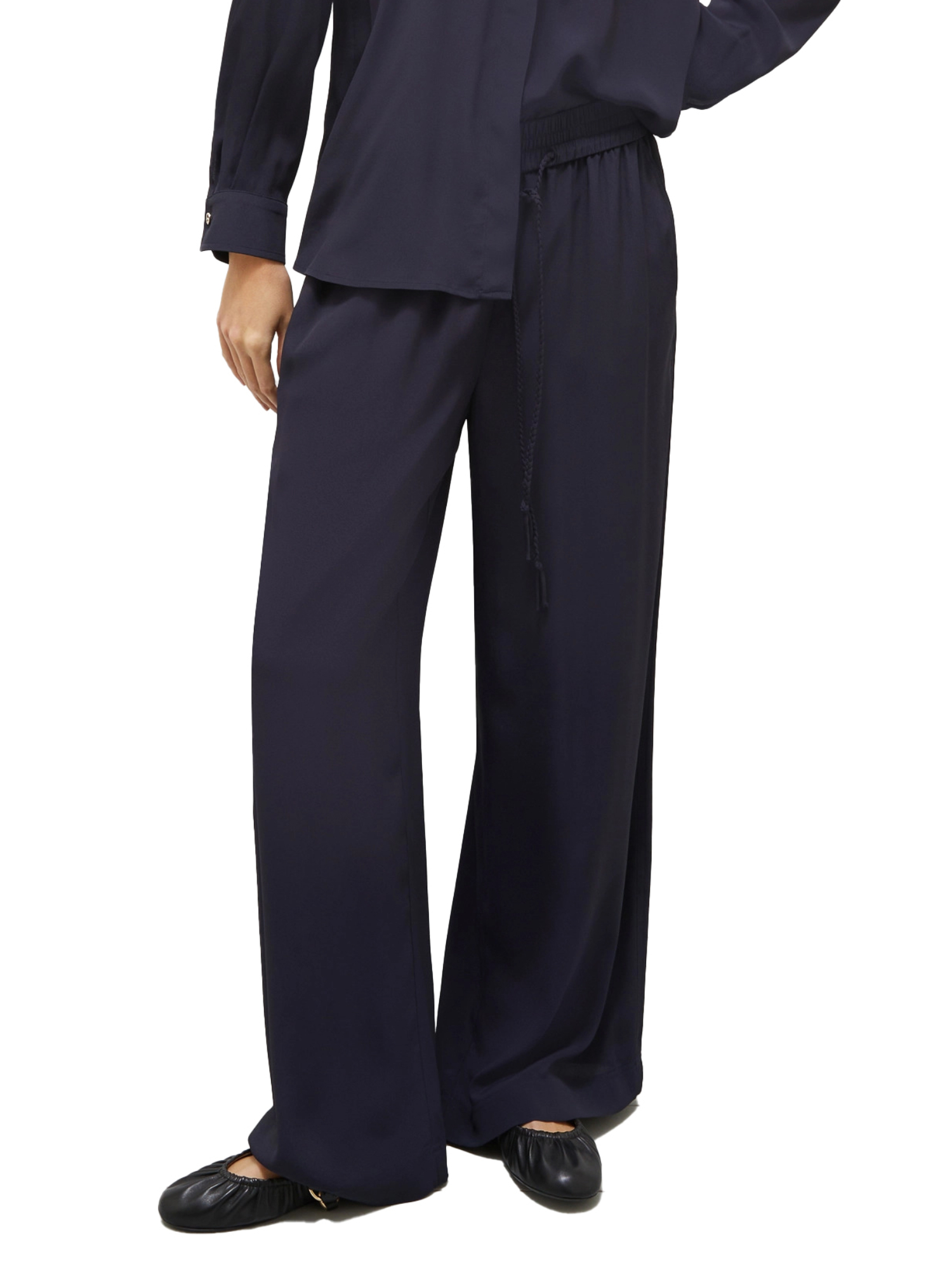 PANTALONI PALAZZO IN CRÊPE OCN COULISSE IN VITA DONNA BLU